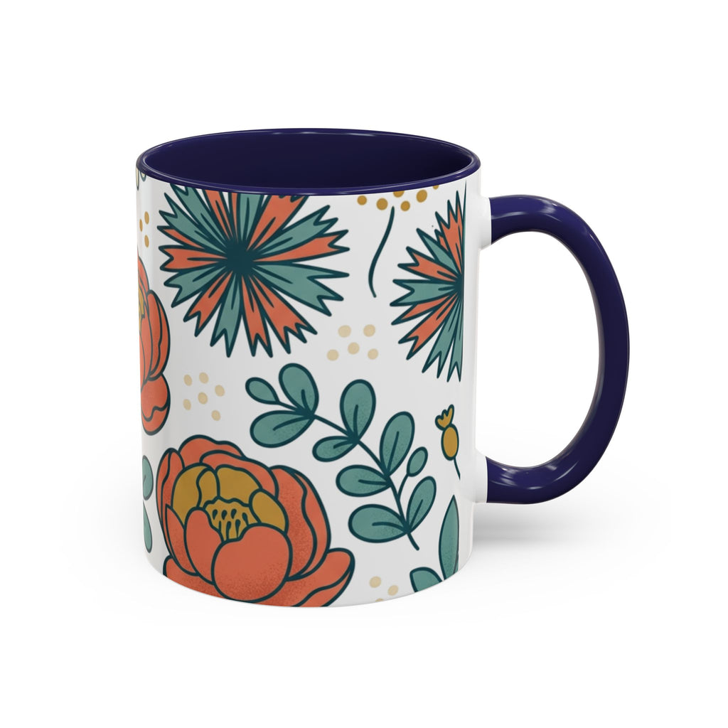 Floral Accent Coffee Mug — Orange Peony Pattern, 11/15oz