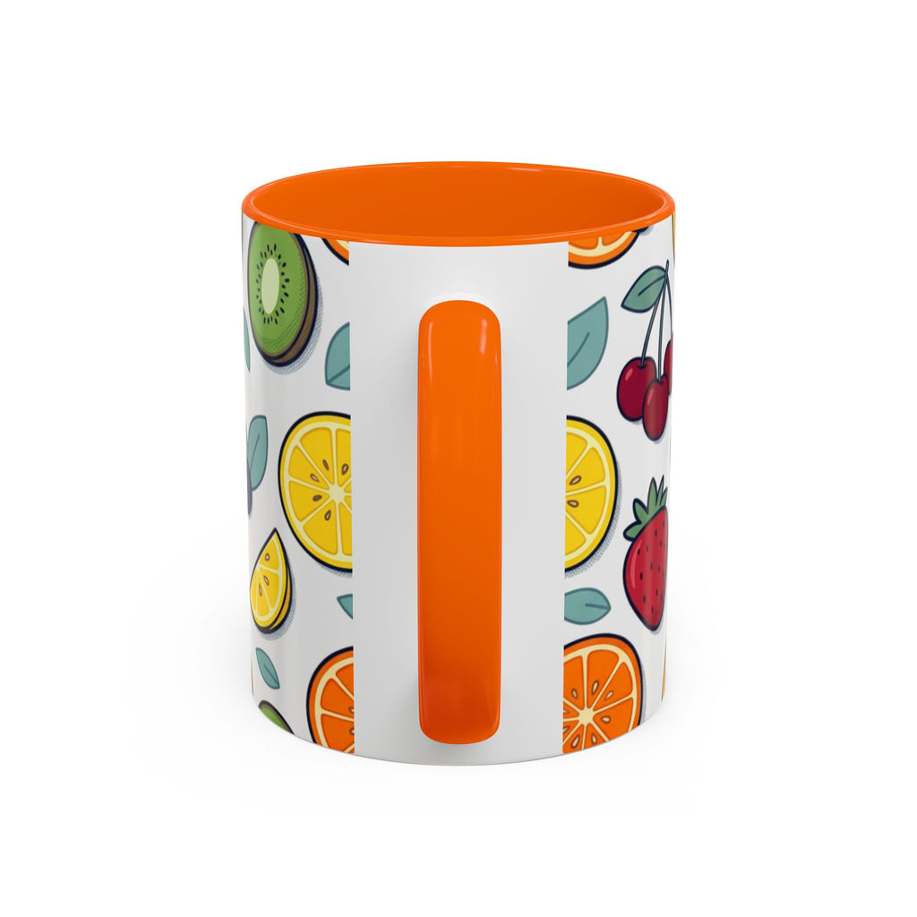 Fruit Pattern Accent Coffee Mug — Colorful Tropical Fruit Ceramic Mug (11/15oz)