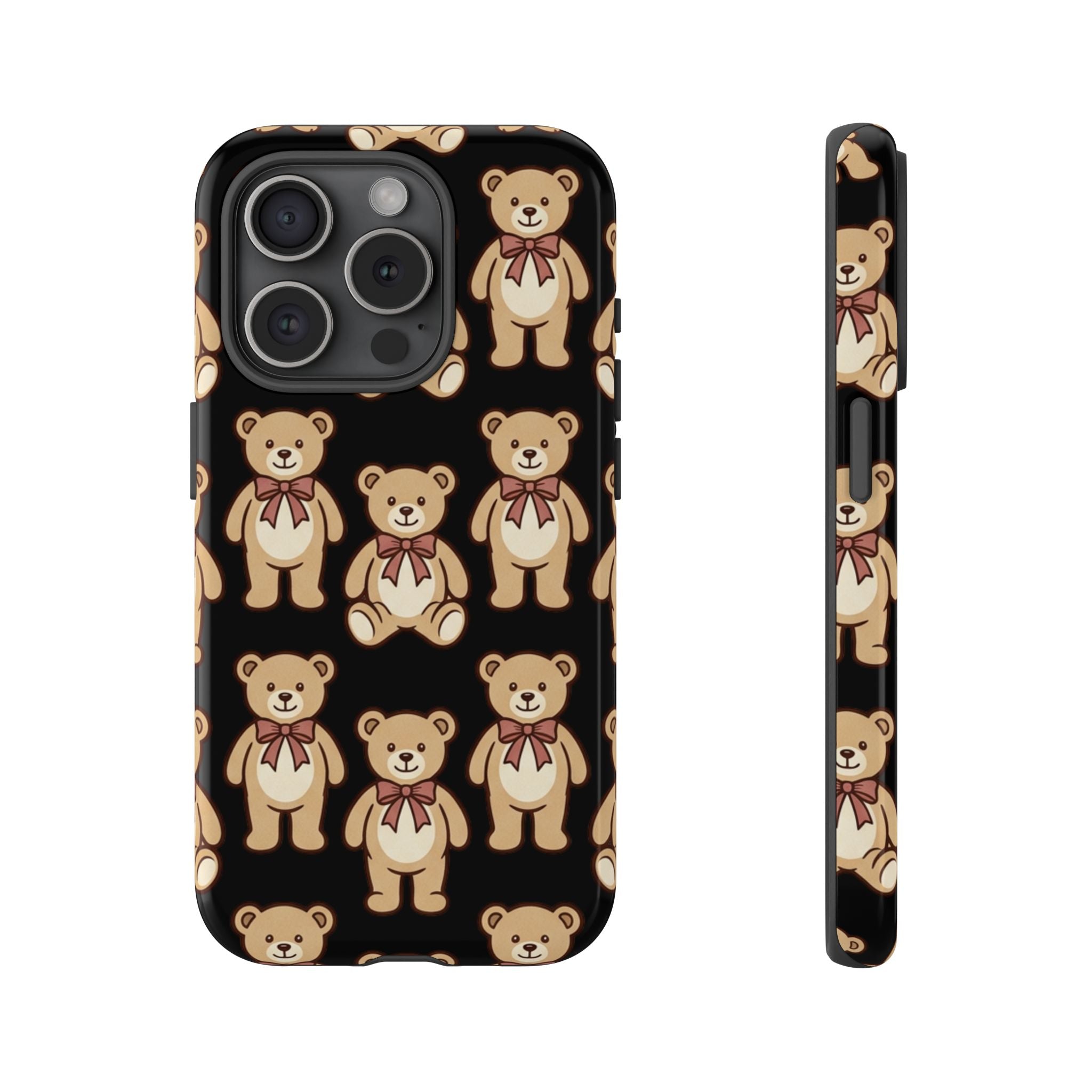 Teddy Bear Pattern Phone Case — Cute Vintage Ribbon Bears on Black