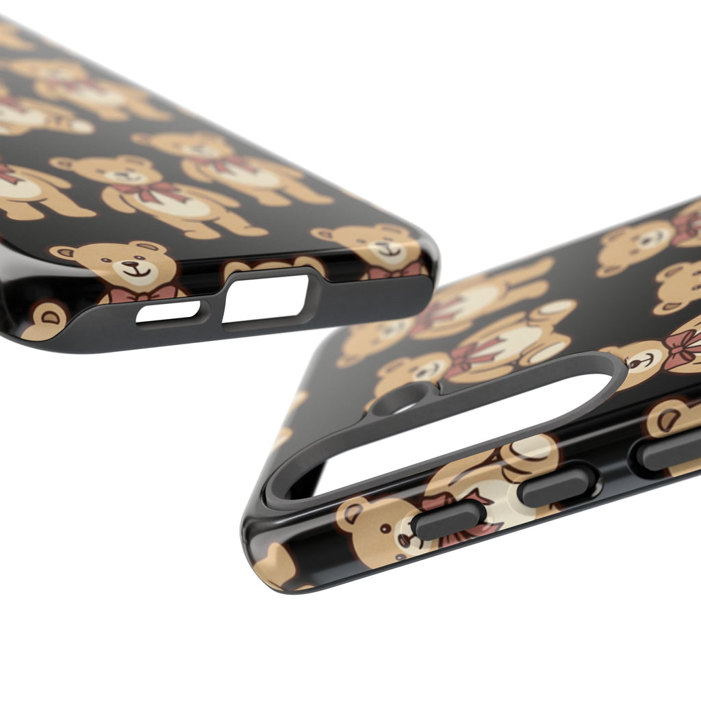 Teddy Bear Pattern Phone Case — Cute Vintage Ribbon Bears on Black