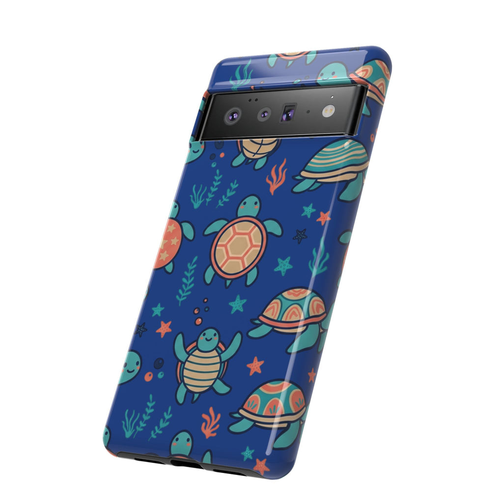 Cute Sea Turtle Phone Case — Protective Tough Case with Blue Ocean Pattern