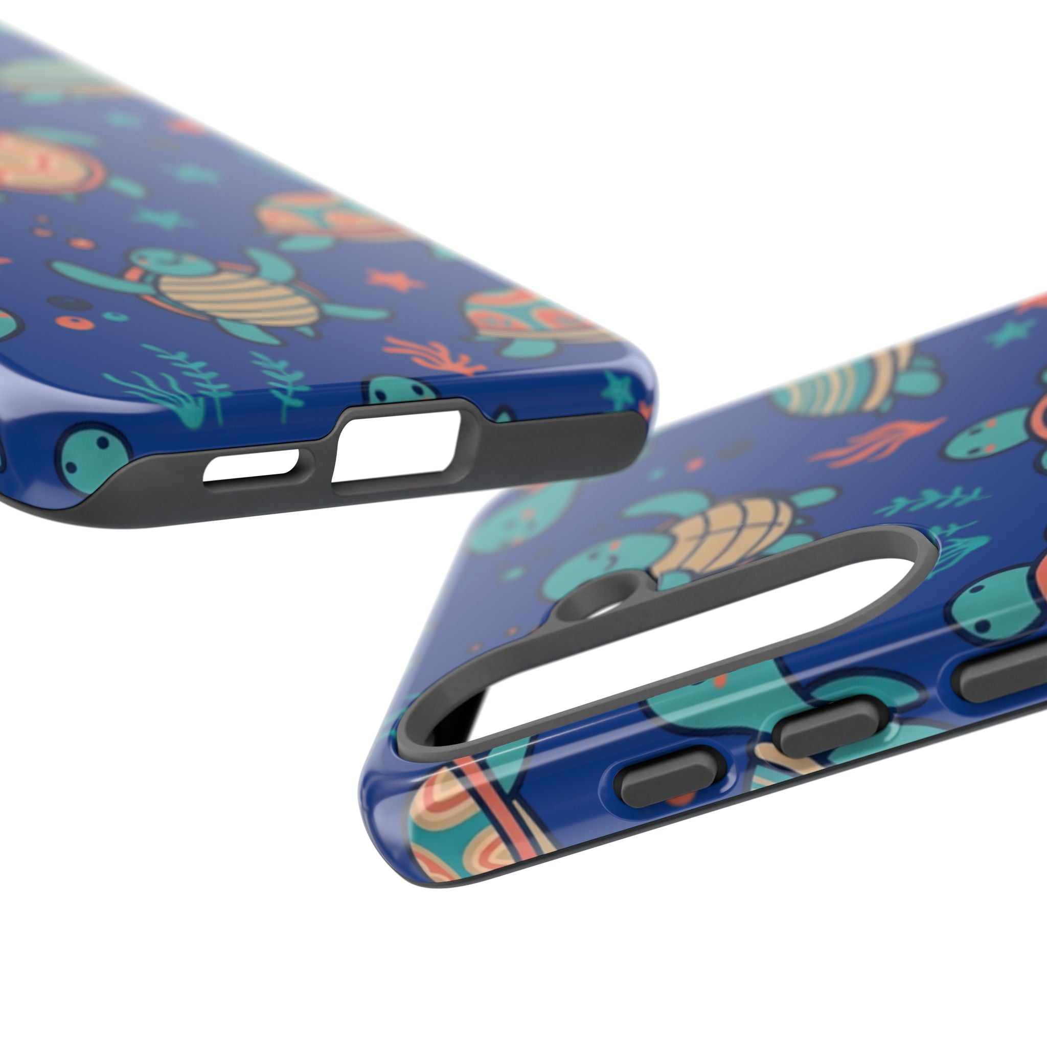 Cute Sea Turtle Phone Case — Protective Tough Case with Blue Ocean Pattern