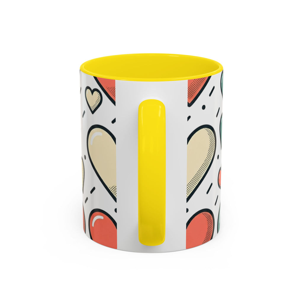 Heart Pattern Accent Coffee Mug — Cute Colorful Hearts Design (11/15 oz)