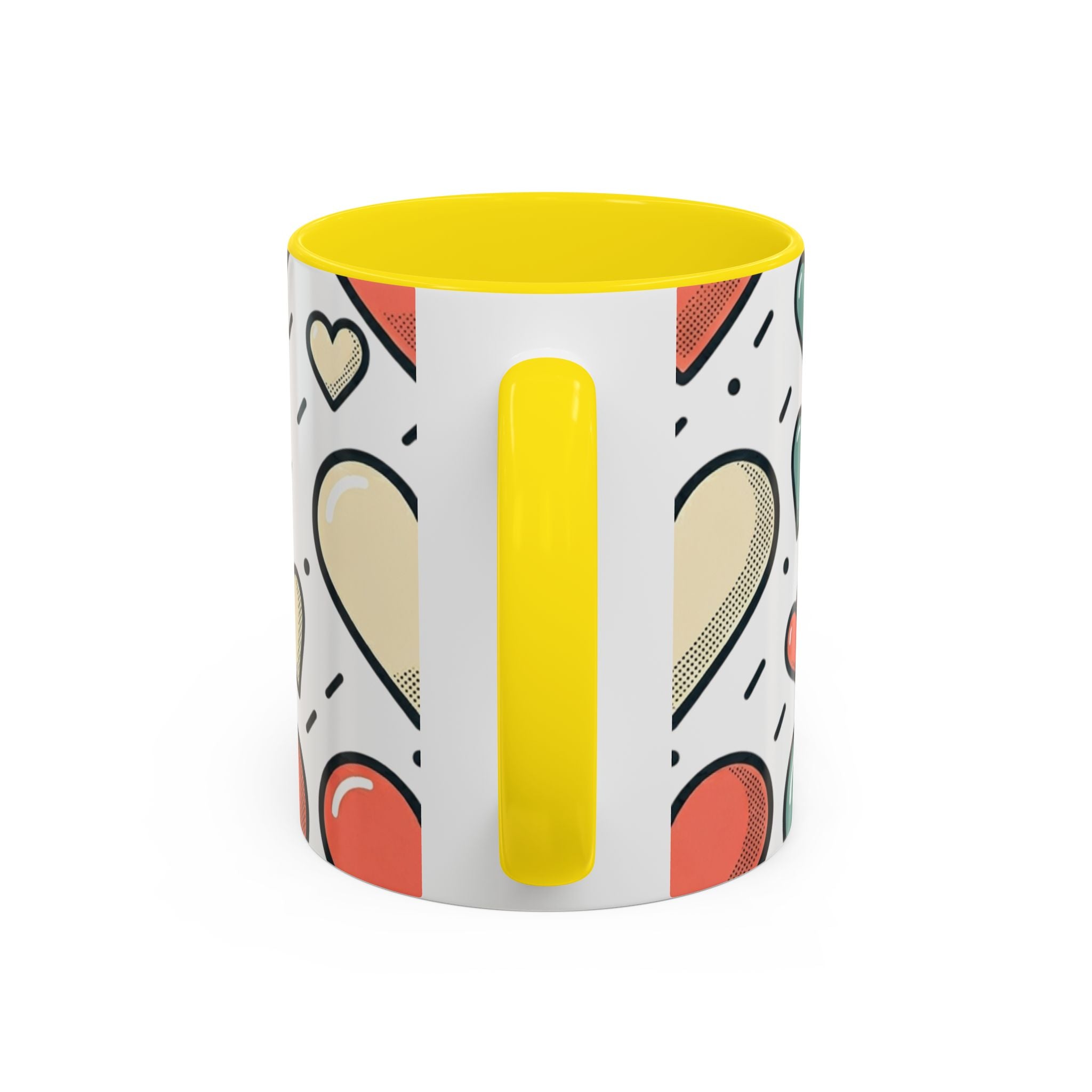 Heart Pattern Accent Coffee Mug — Cute Colorful Hearts Design (11/15 oz)