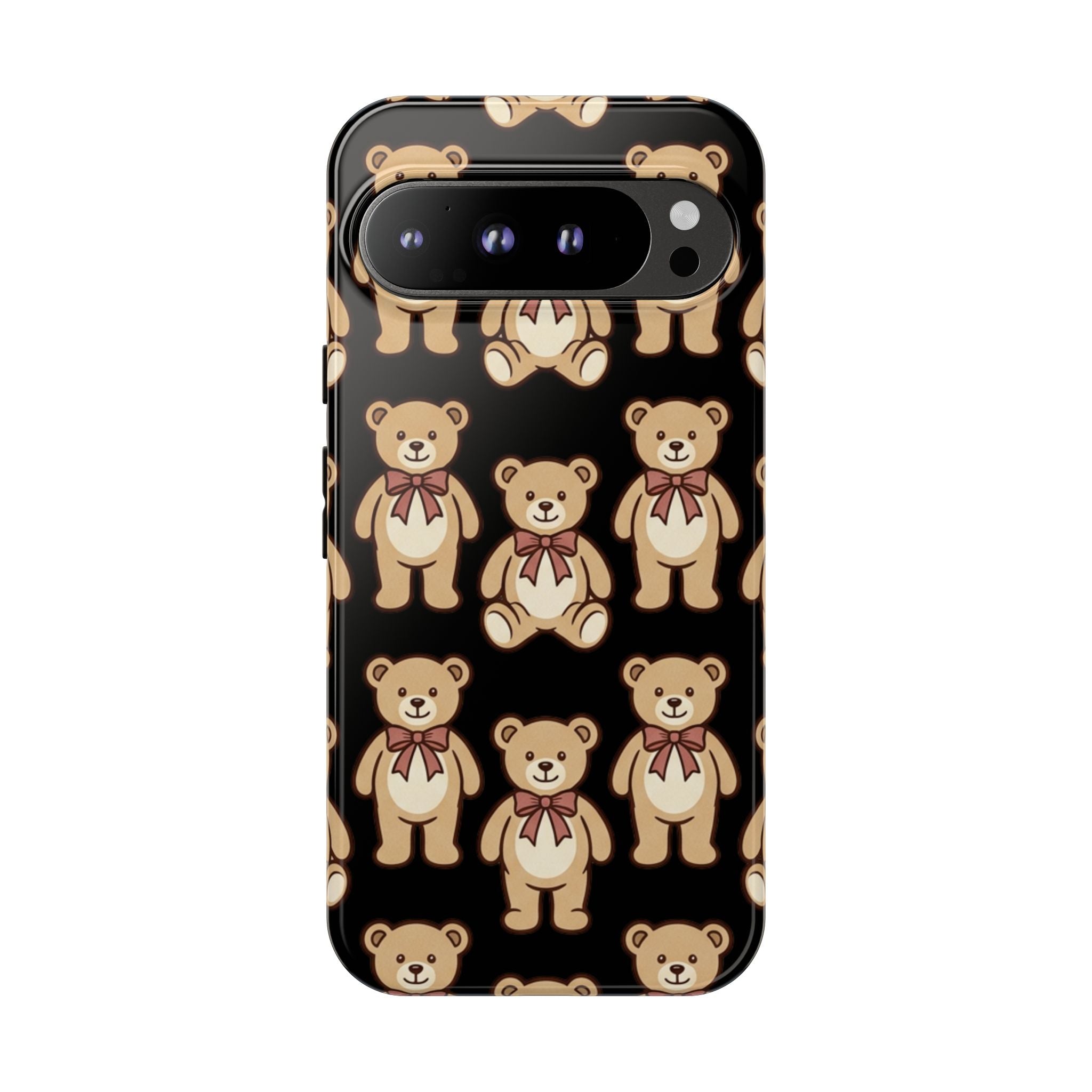 Teddy Bear Pattern Phone Case — Cute Vintage Ribbon Bears on Black