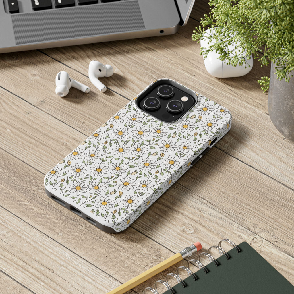 Daisy Floral Tough Phone Case — Protective White Spring Pattern