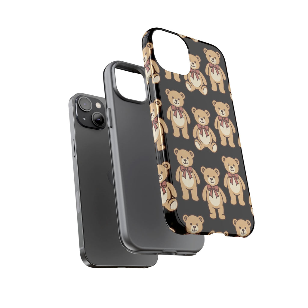 Teddy Bear Pattern Phone Case — Cute Vintage Ribbon Bears on Black