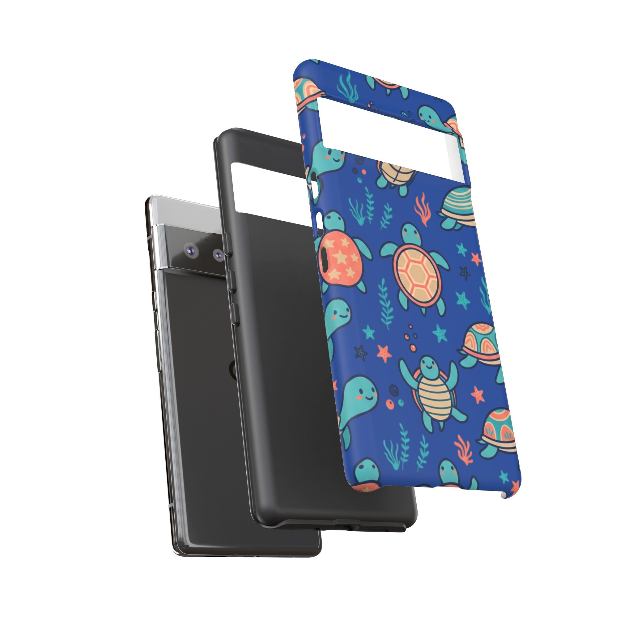 Cute Sea Turtle Phone Case — Protective Tough Case with Blue Ocean Pattern