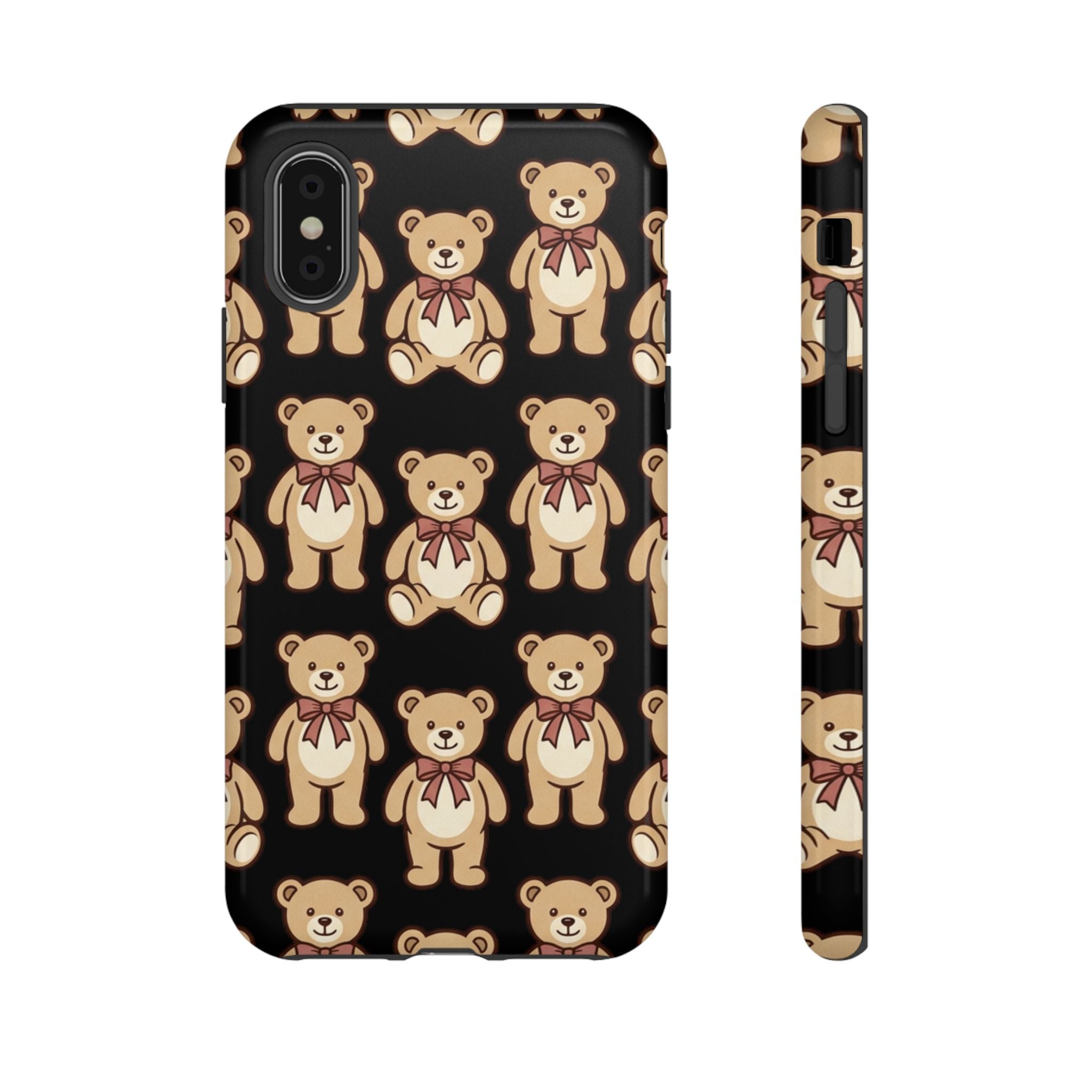 Teddy Bear Pattern Phone Case — Cute Vintage Ribbon Bears on Black