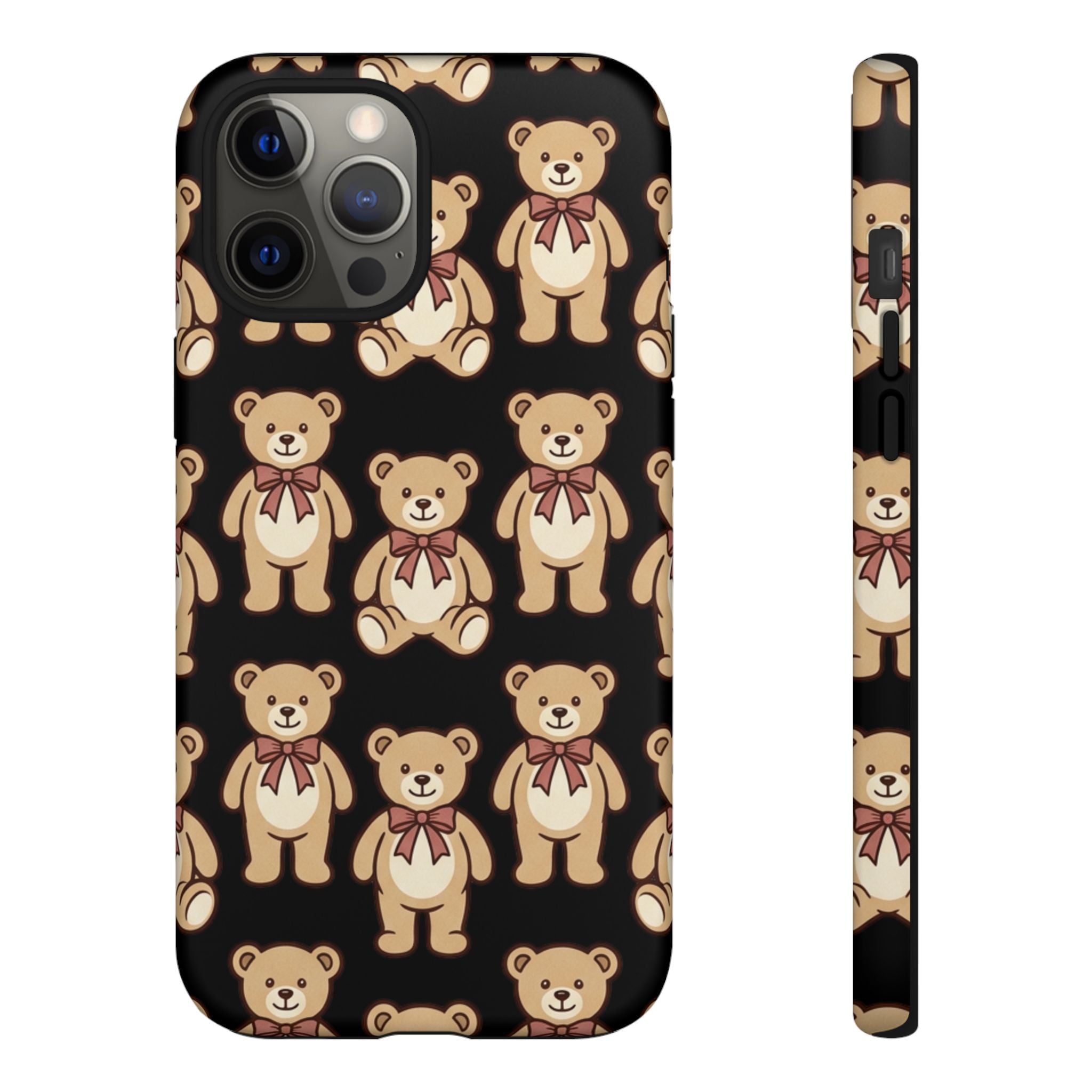 Teddy Bear Pattern Phone Case — Cute Vintage Ribbon Bears on Black