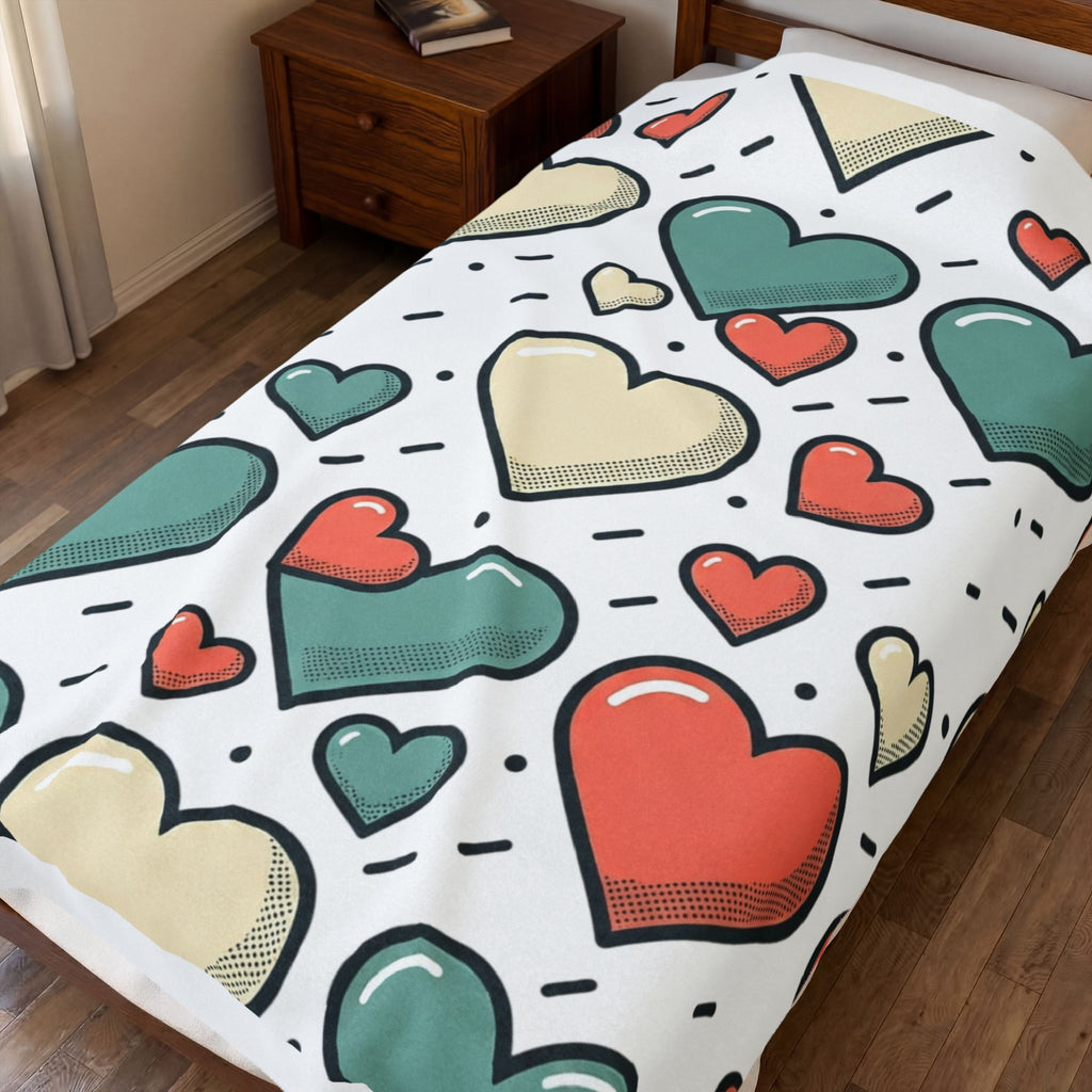 Plush Heart Pattern Velveteen Blanket – Cozy Valentine Throw
