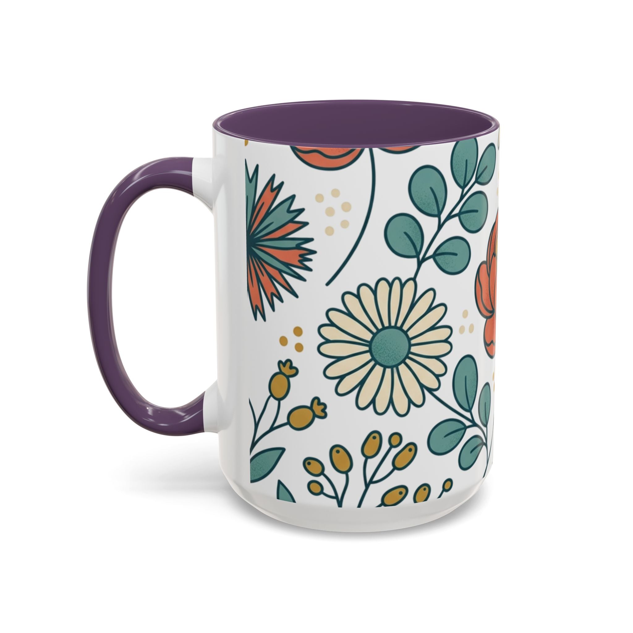 Floral Accent Coffee Mug — Orange Peony Pattern, 11/15oz