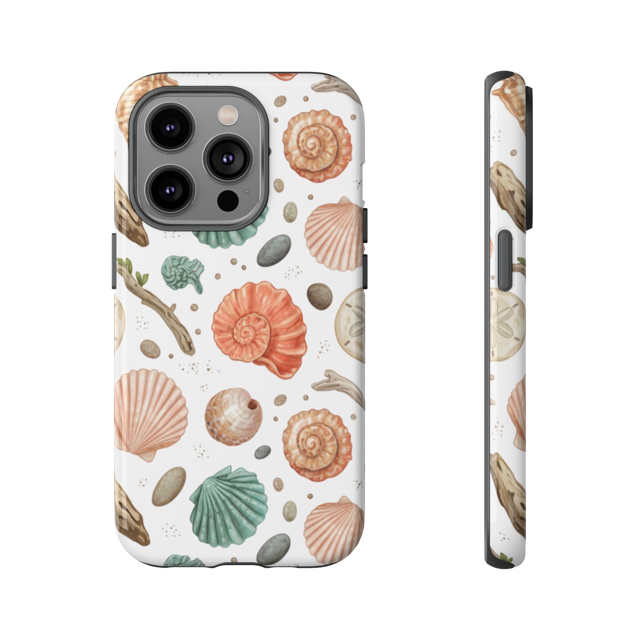 Seashell Pattern Phone Case - Coastal Beach Shells Protective Tough Case