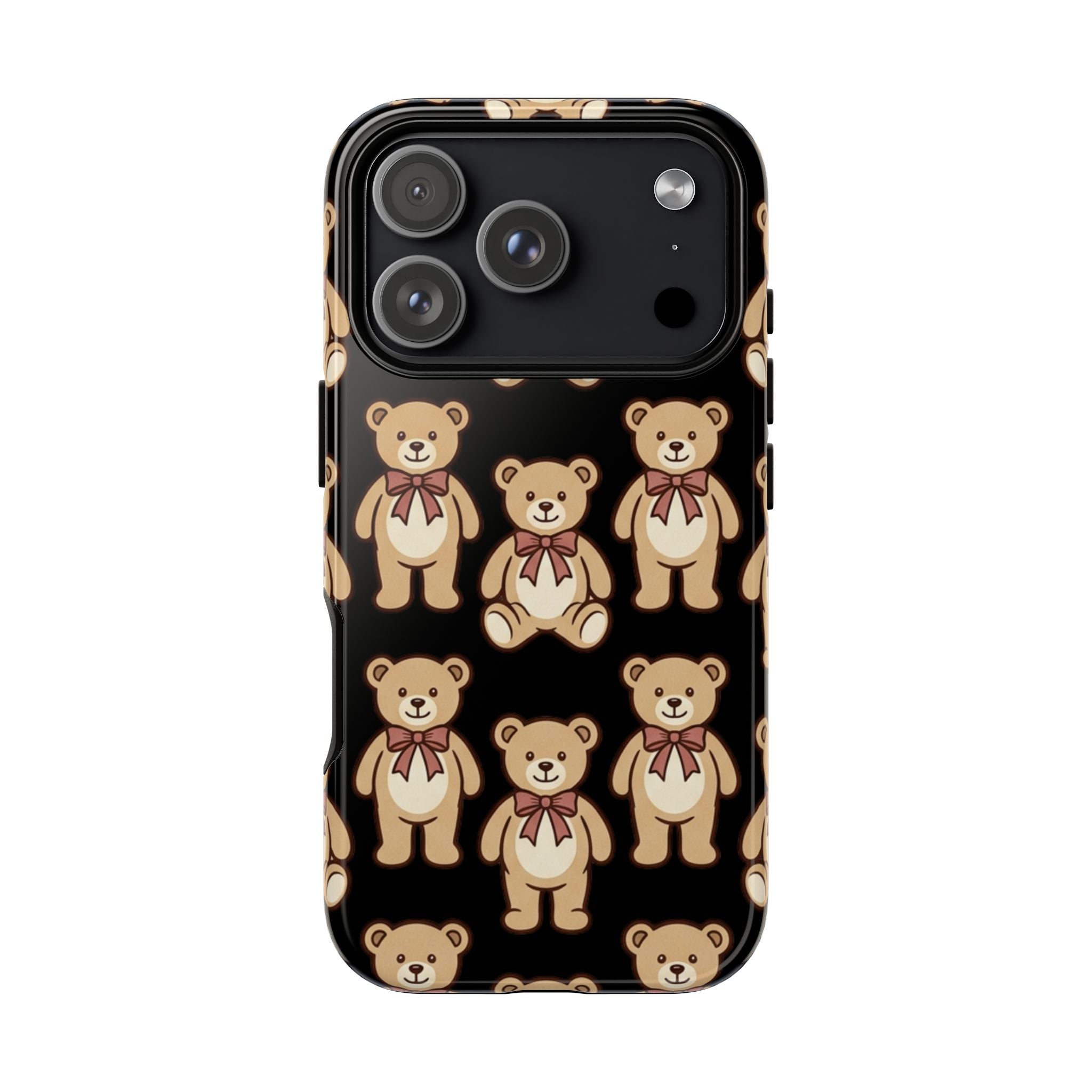 Teddy Bear Pattern Phone Case — Cute Vintage Ribbon Bears on Black