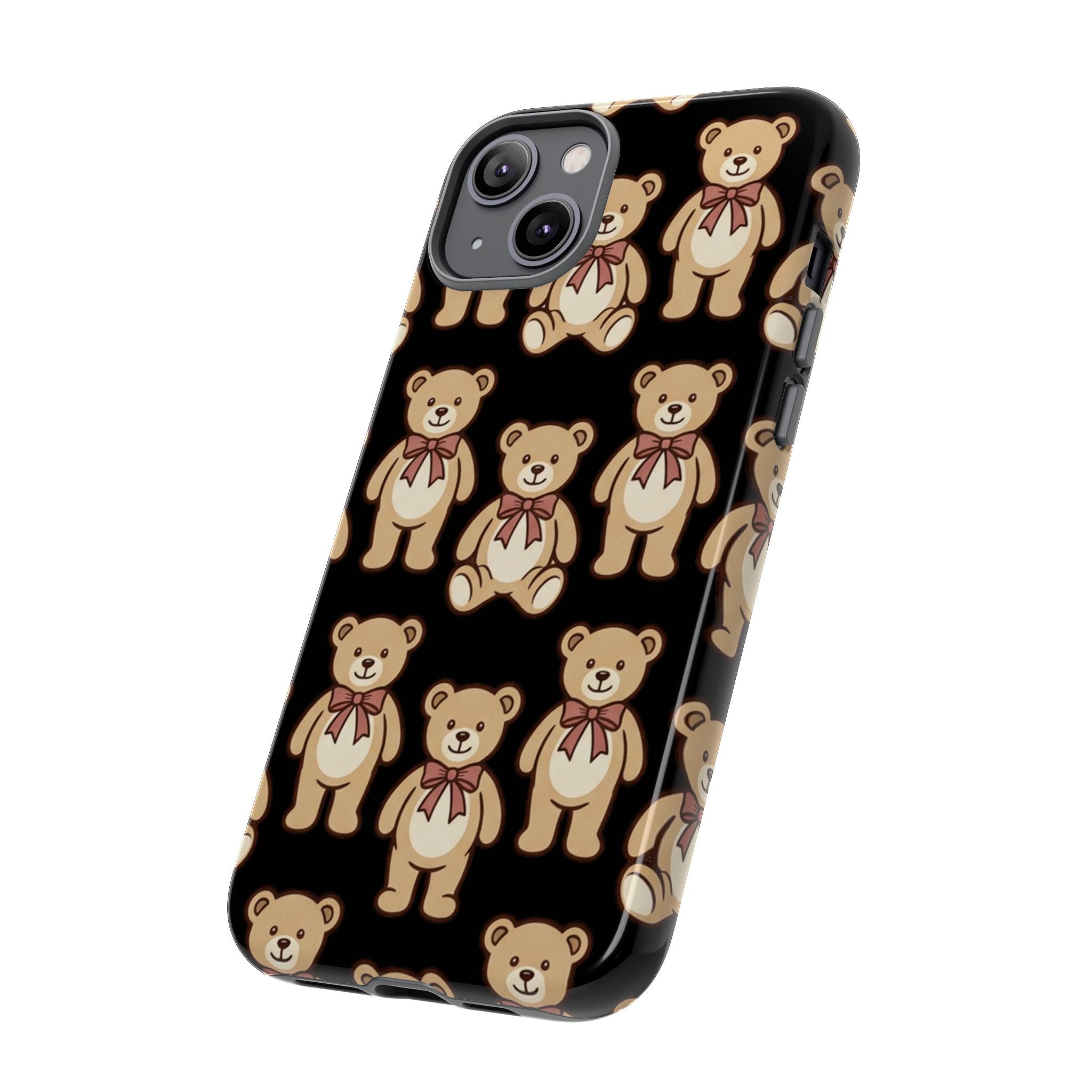 Teddy Bear Pattern Phone Case — Cute Vintage Ribbon Bears on Black
