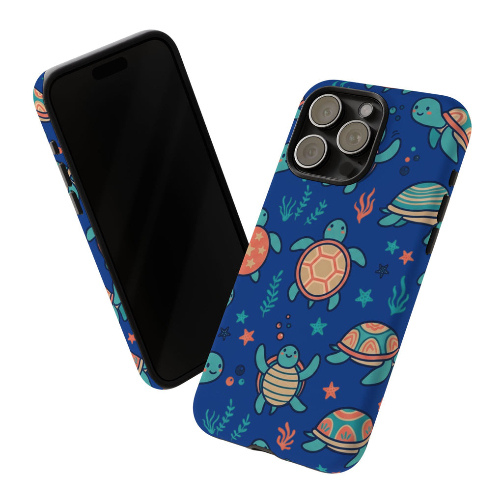 Cute Sea Turtle Phone Case — Protective Tough Case with Blue Ocean Pattern