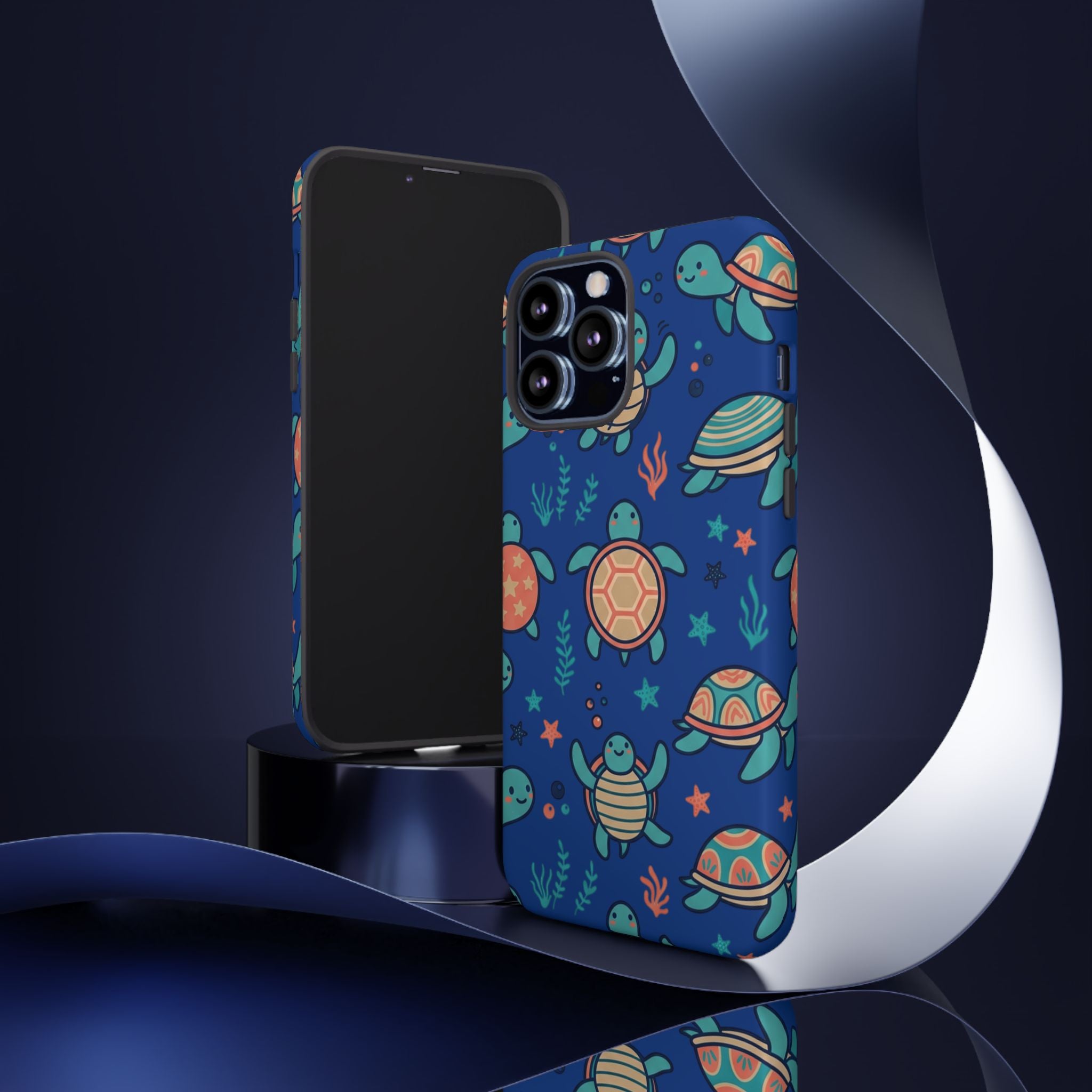 Cute Sea Turtle Phone Case — Protective Tough Case with Blue Ocean Pattern