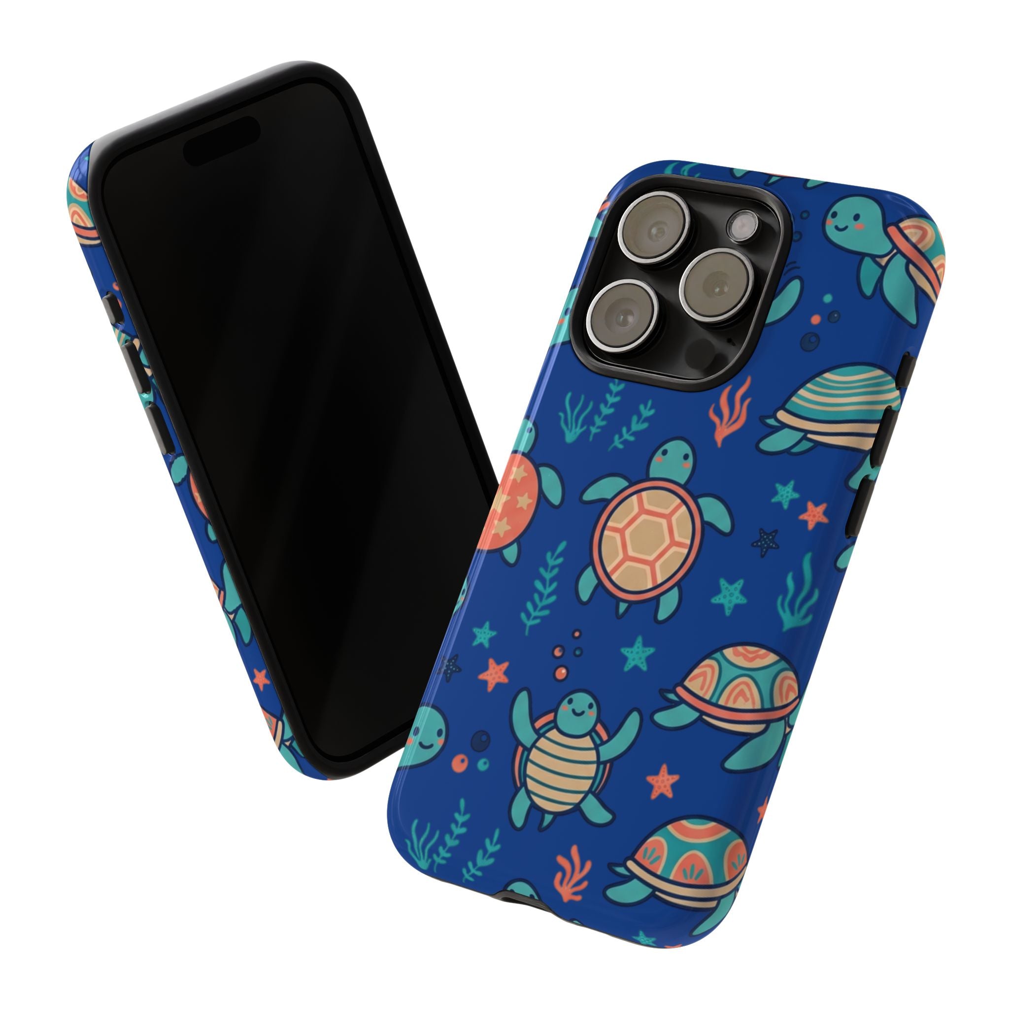 Cute Sea Turtle Phone Case — Protective Tough Case with Blue Ocean Pattern