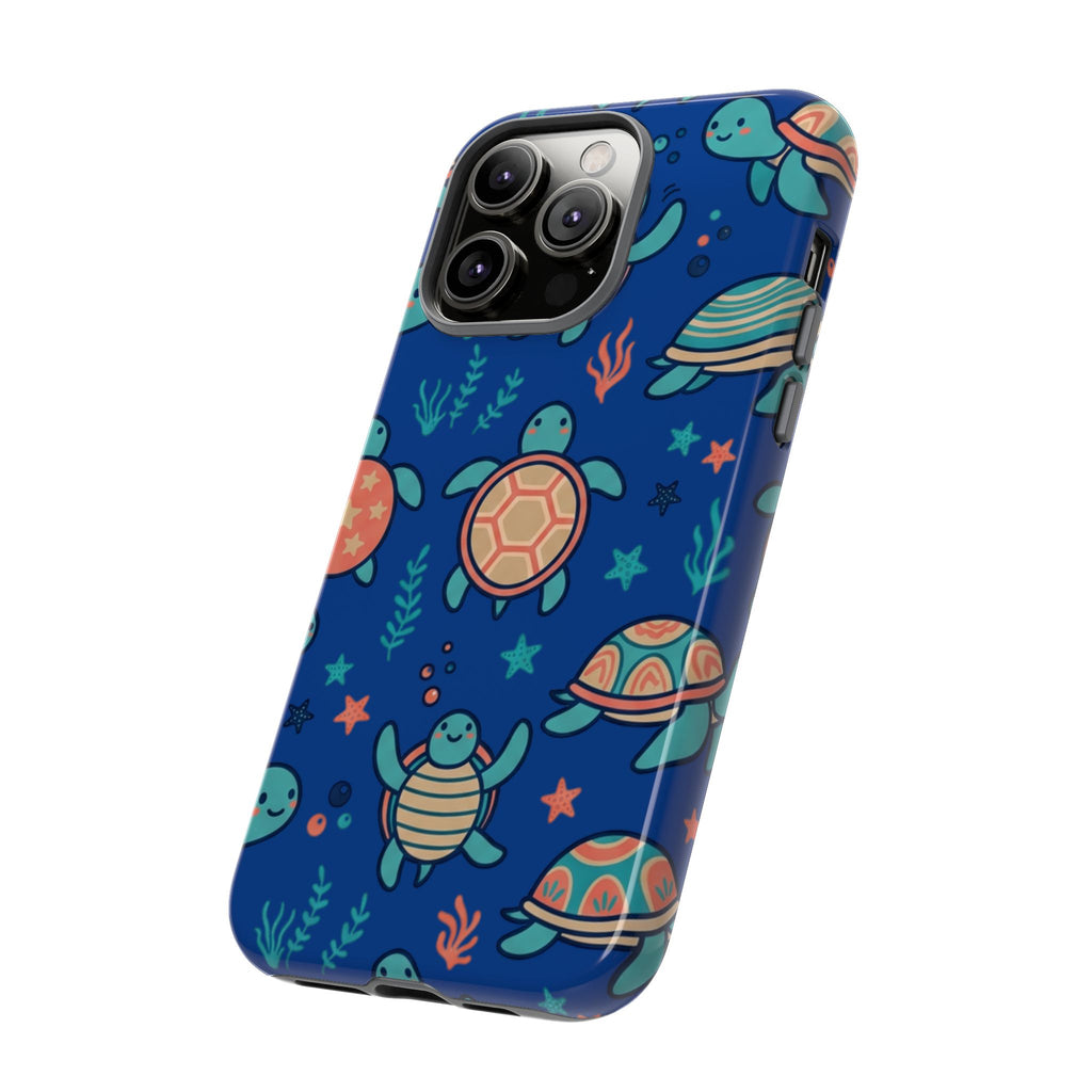 Cute Sea Turtle Phone Case — Protective Tough Case with Blue Ocean Pattern