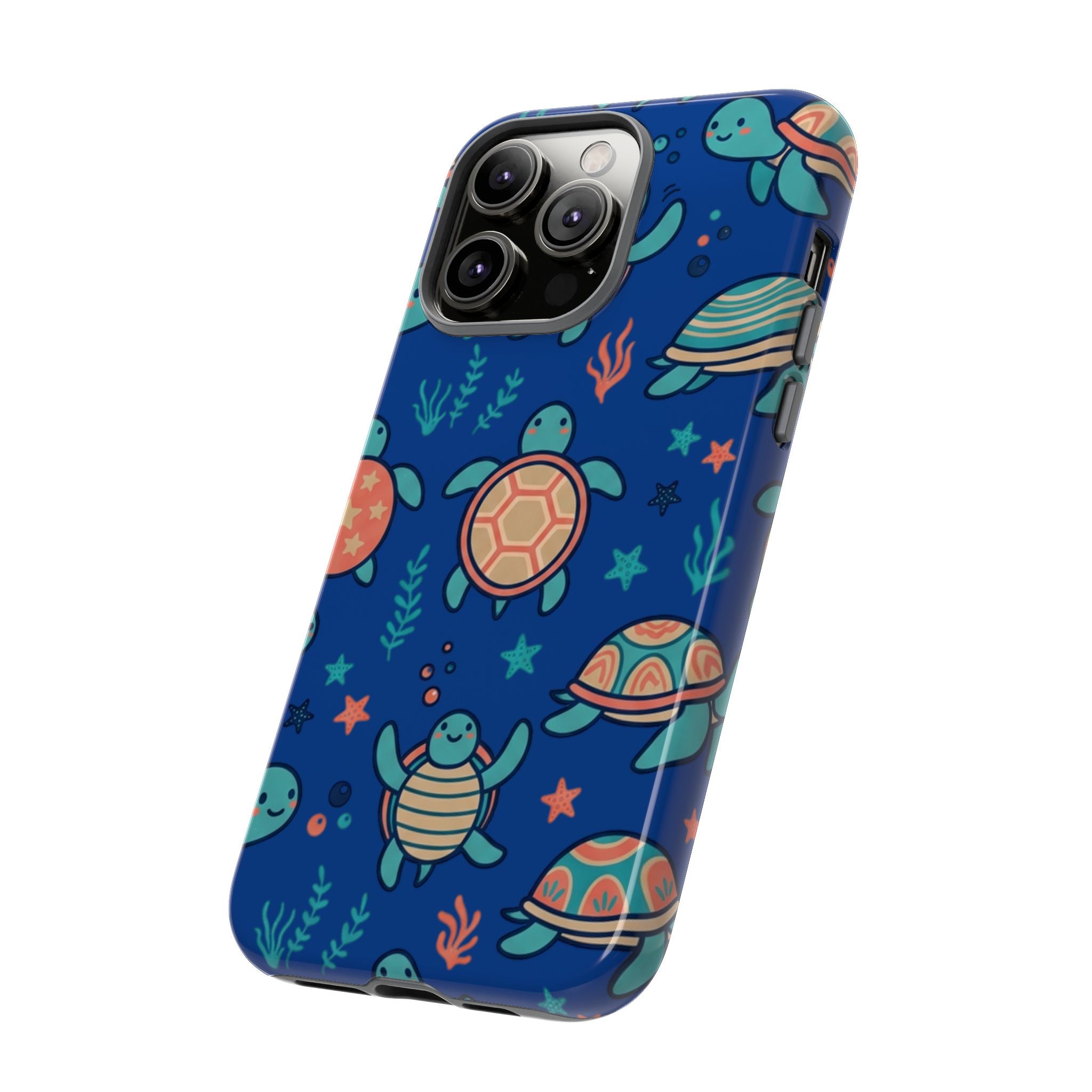 Cute Sea Turtle Phone Case — Protective Tough Case with Blue Ocean Pattern