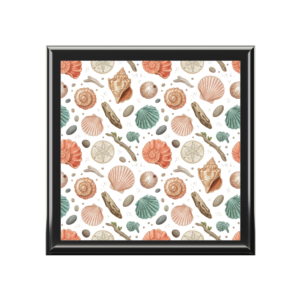 Seashell Pattern Jewelry Box — Coastal Beach Keepsake Box