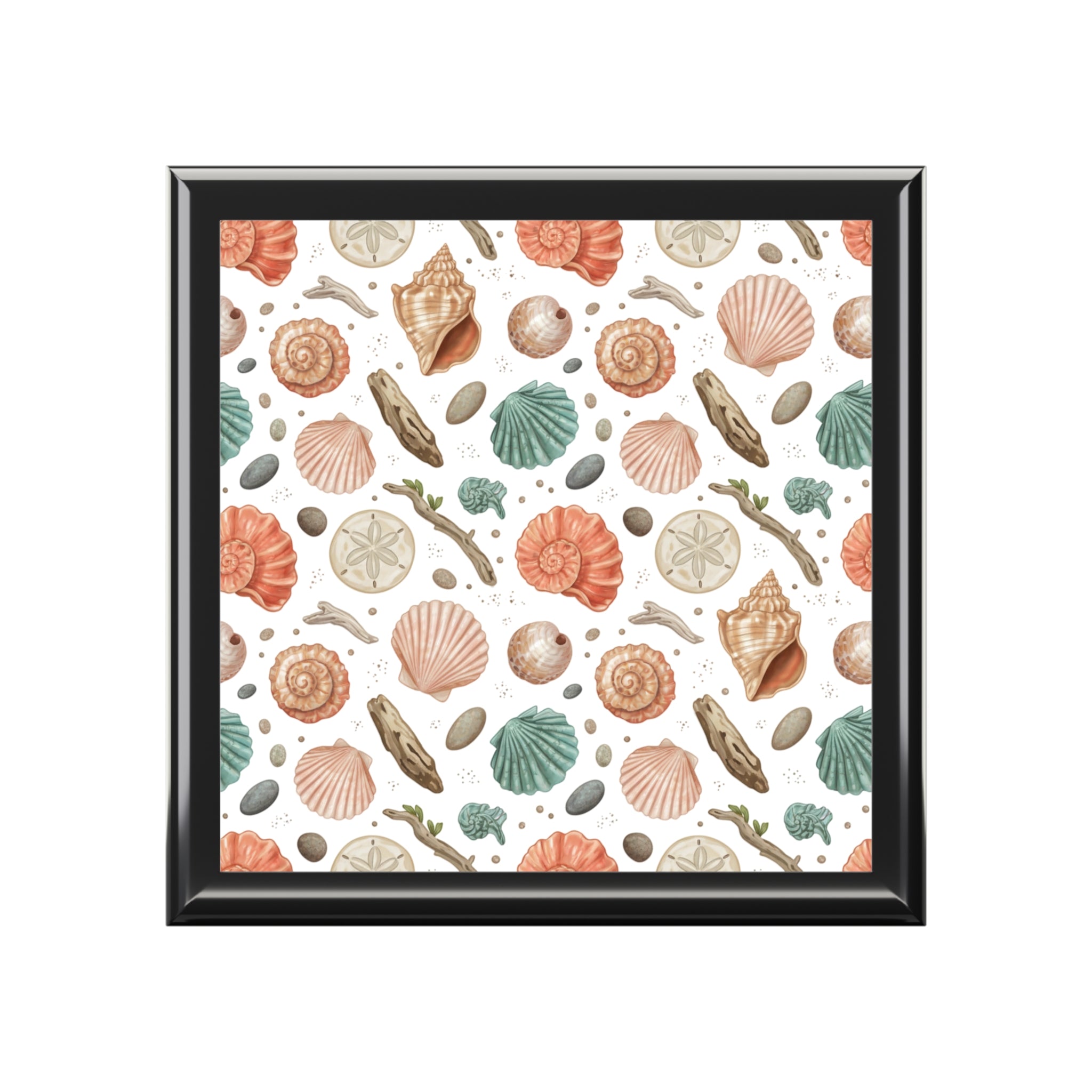 Seashell Pattern Jewelry Box — Coastal Beach Keepsake Box