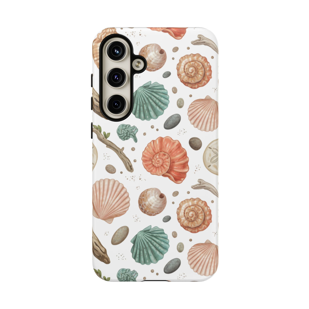 Seashell Pattern Phone Case - Coastal Beach Shells Protective Tough Case