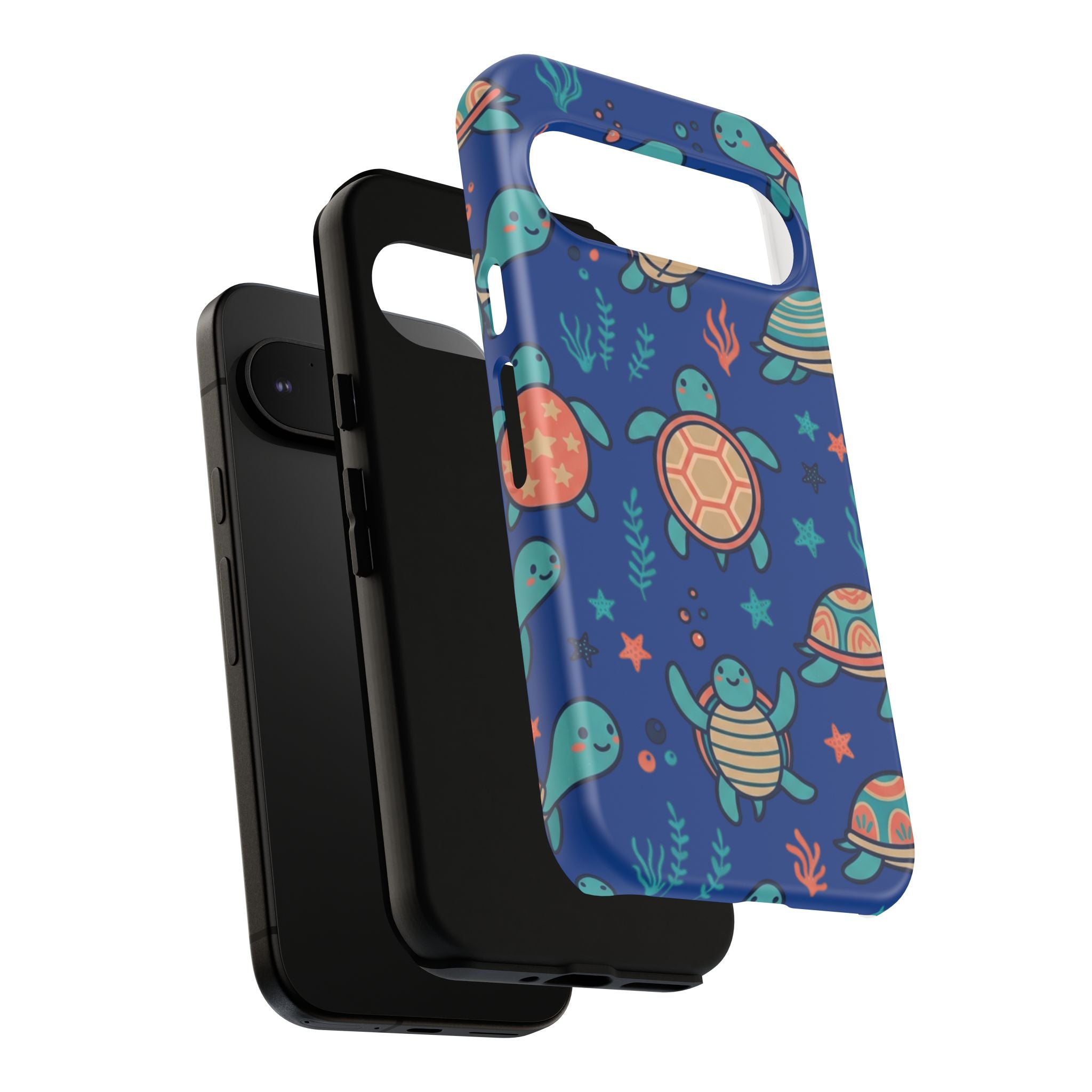 Cute Sea Turtle Phone Case — Protective Tough Case with Blue Ocean Pattern