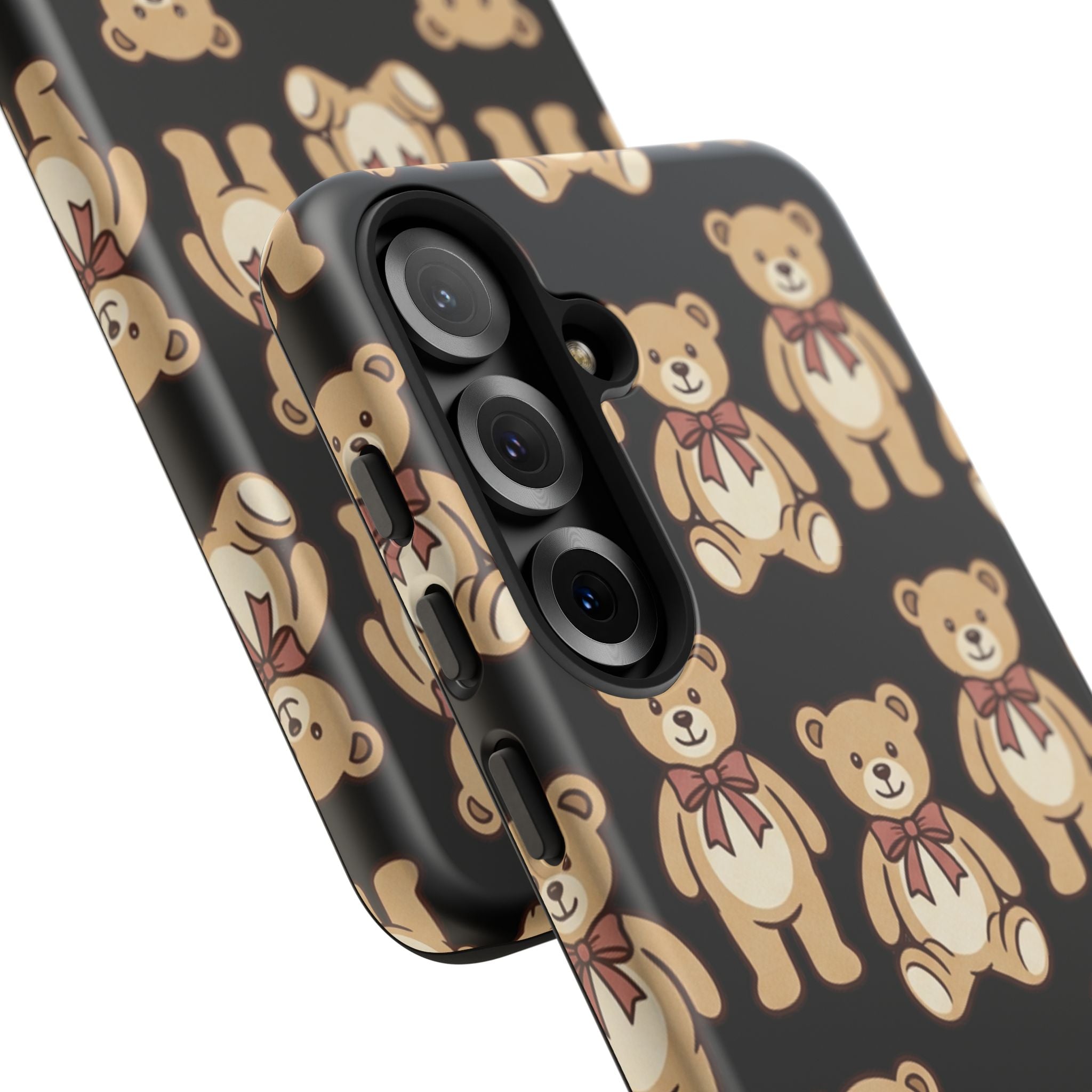 Teddy Bear Pattern Phone Case — Cute Vintage Ribbon Bears on Black
