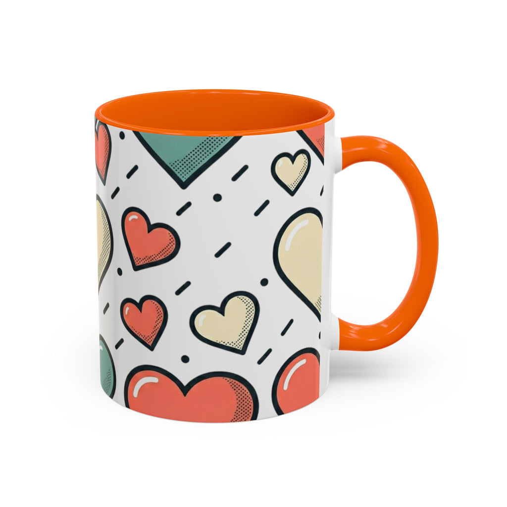 Heart Pattern Accent Coffee Mug — Cute Colorful Hearts Design (11/15 oz)
