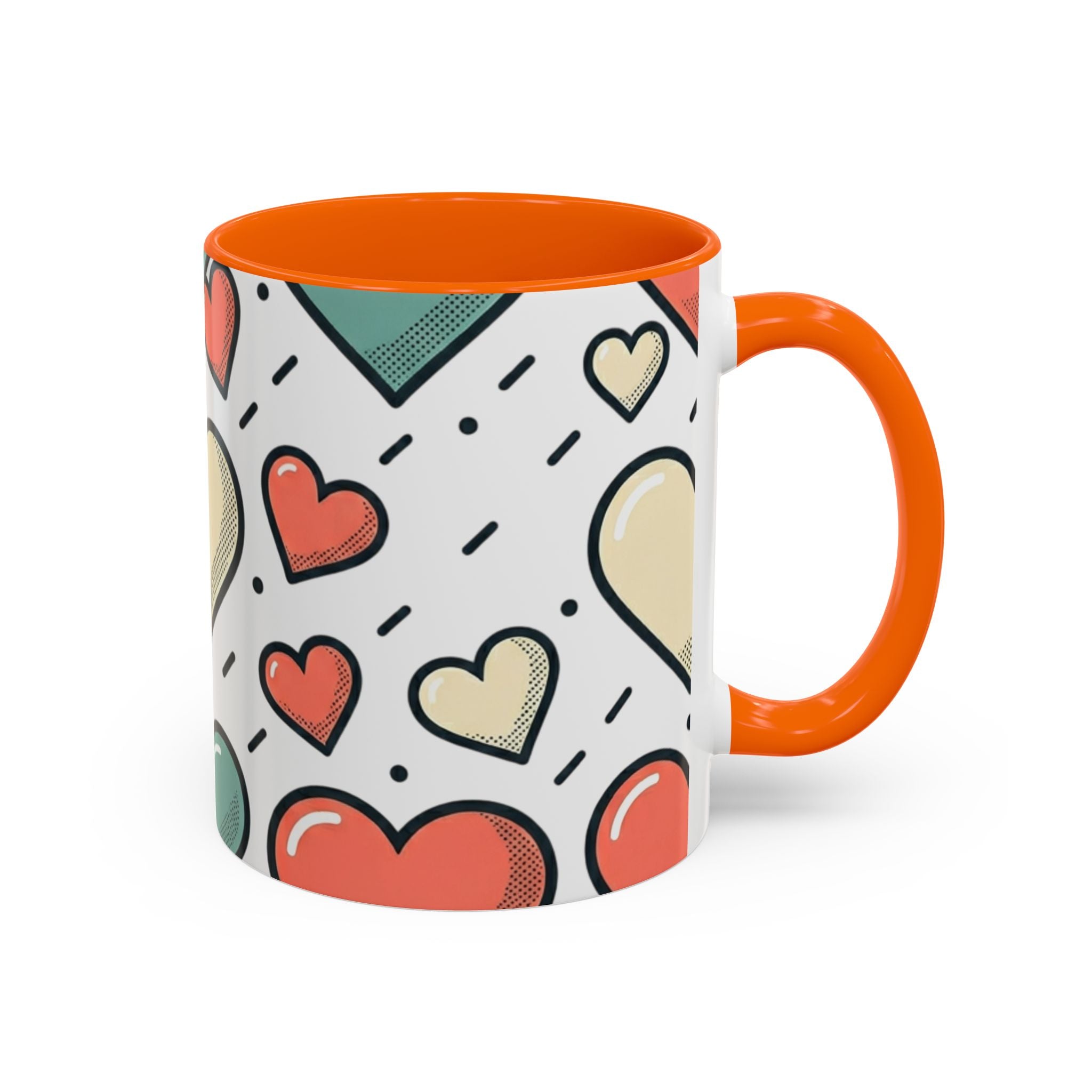 Heart Pattern Accent Coffee Mug — Cute Colorful Hearts Design (11/15 oz)