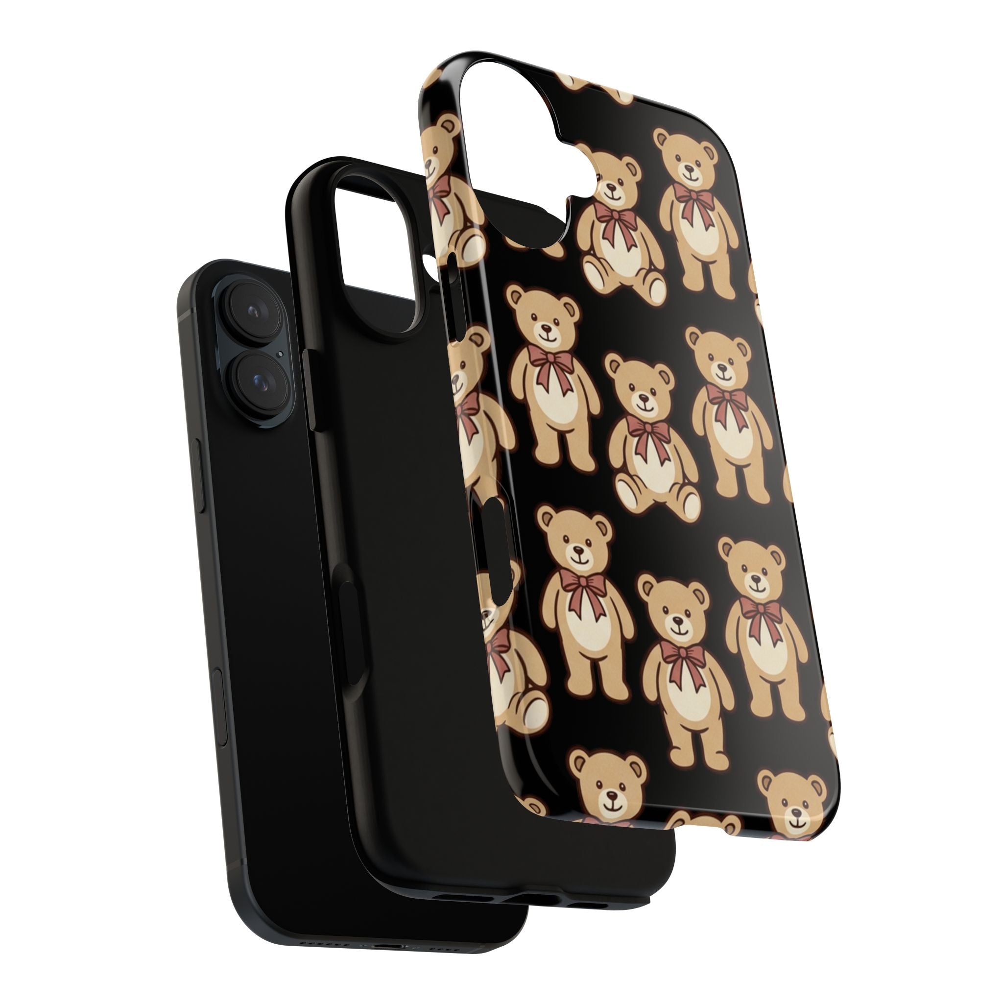 Teddy Bear Pattern Phone Case — Cute Vintage Ribbon Bears on Black