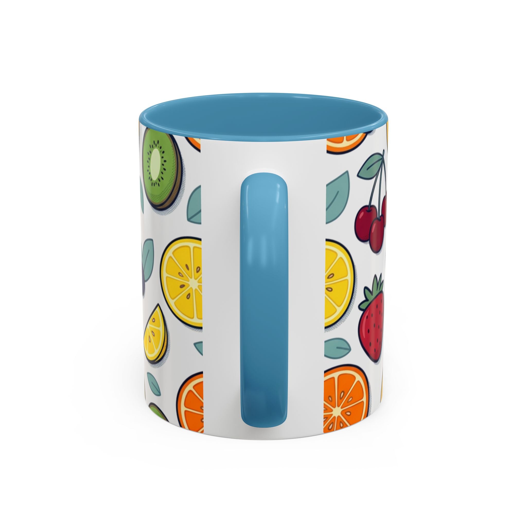 Fruit Pattern Accent Coffee Mug — Colorful Tropical Fruit Ceramic Mug (11/15oz)