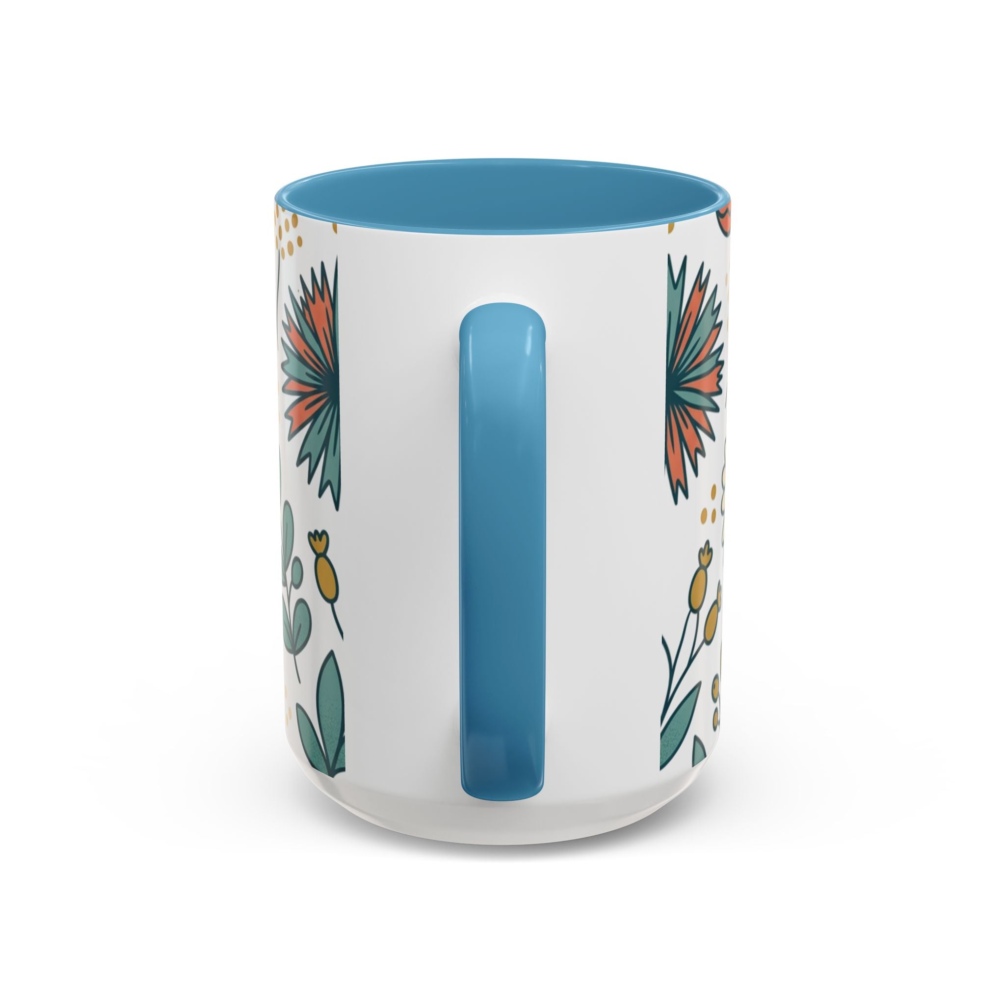 Floral Accent Coffee Mug — Orange Peony Pattern, 11/15oz