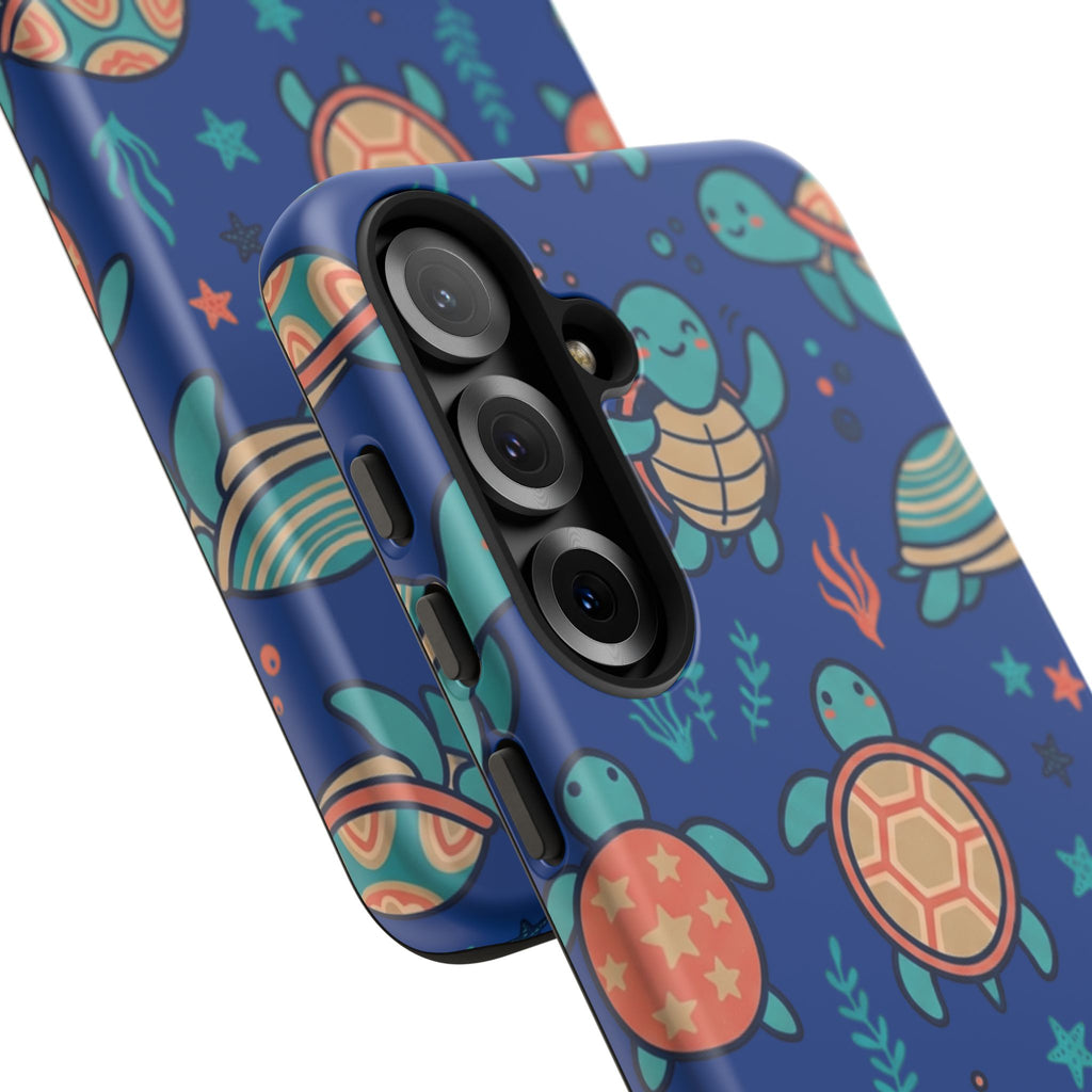 Cute Sea Turtle Phone Case — Protective Tough Case with Blue Ocean Pattern