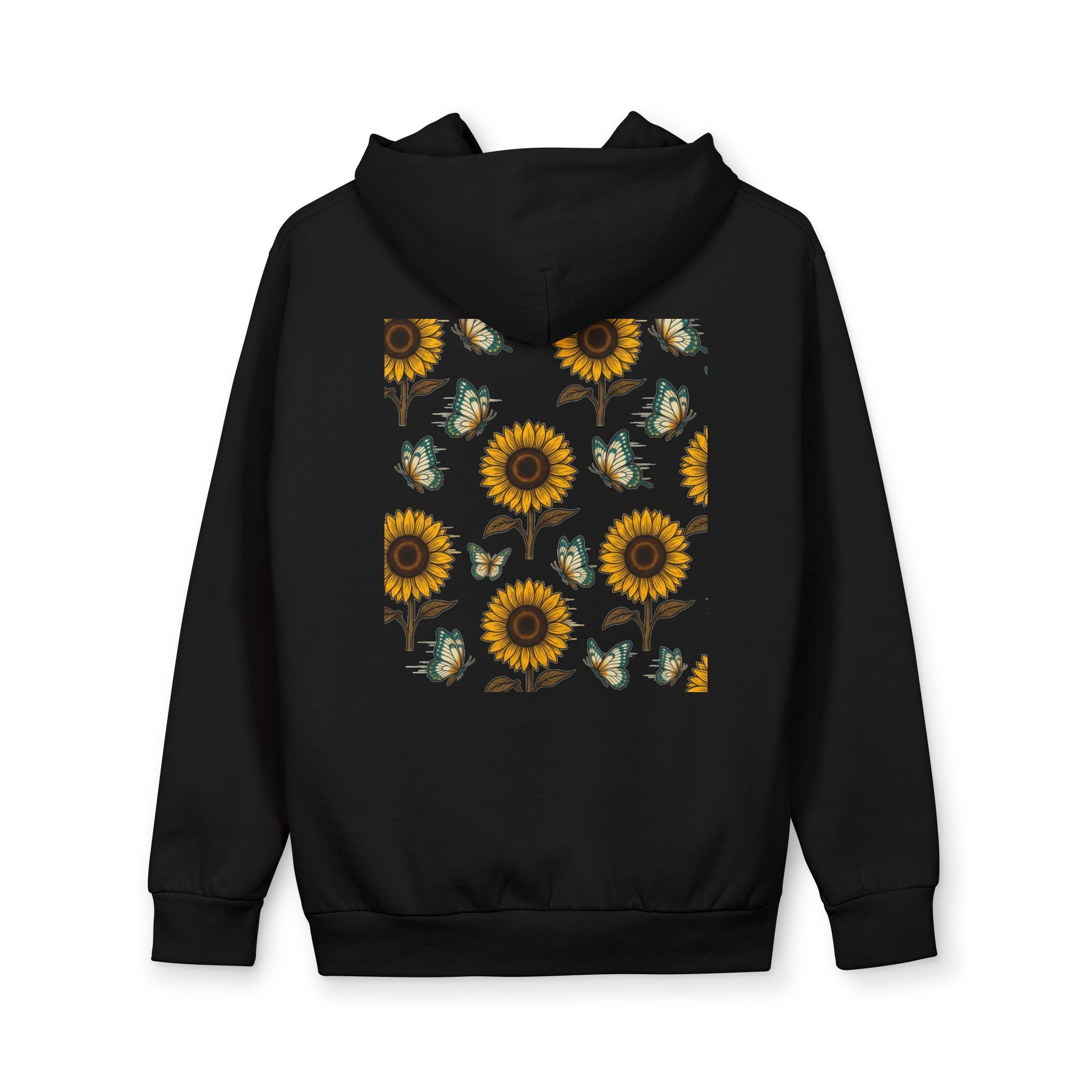 Sunflower Pattern Hoodie — Floral Back Print Pullover