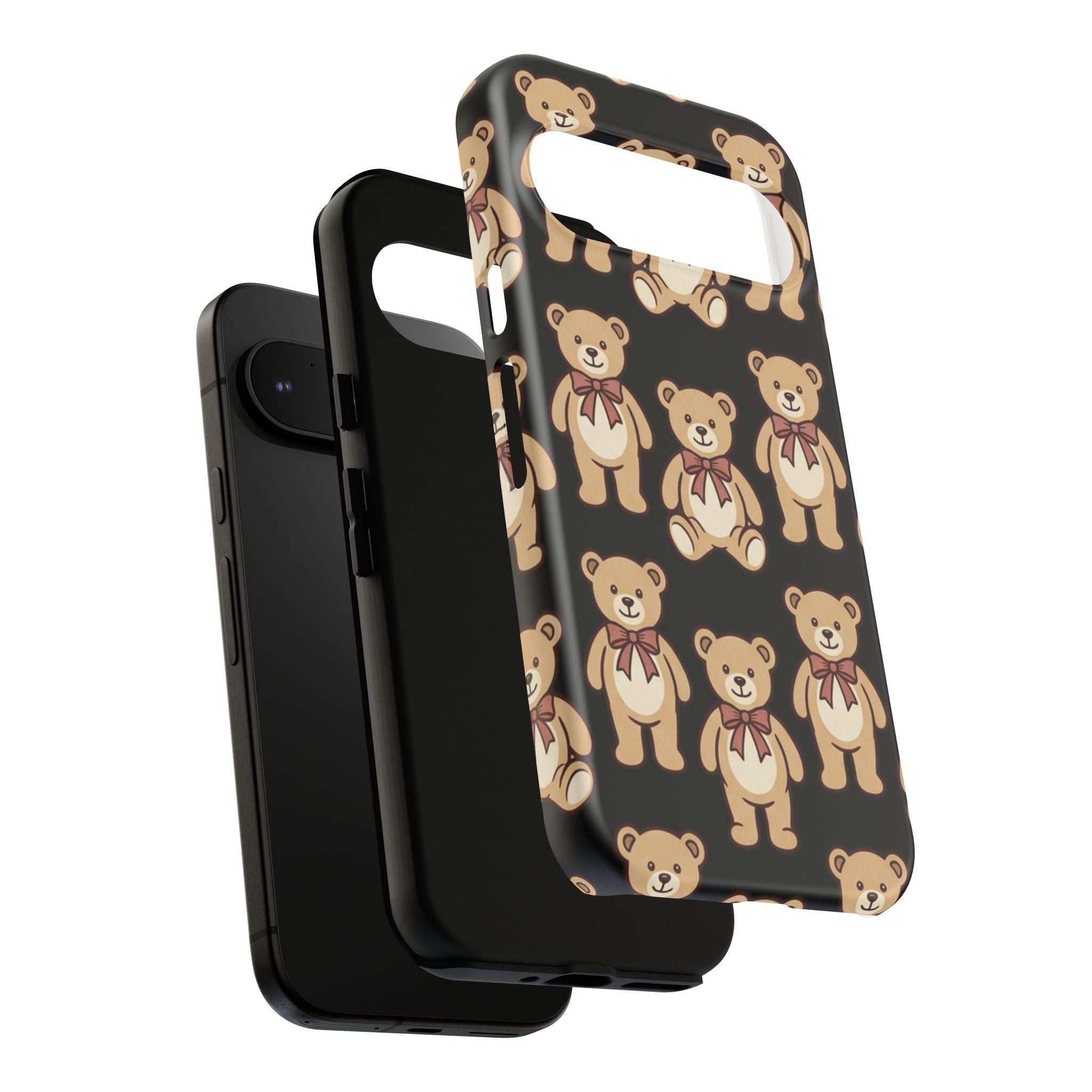 Teddy Bear Pattern Phone Case — Cute Vintage Ribbon Bears on Black