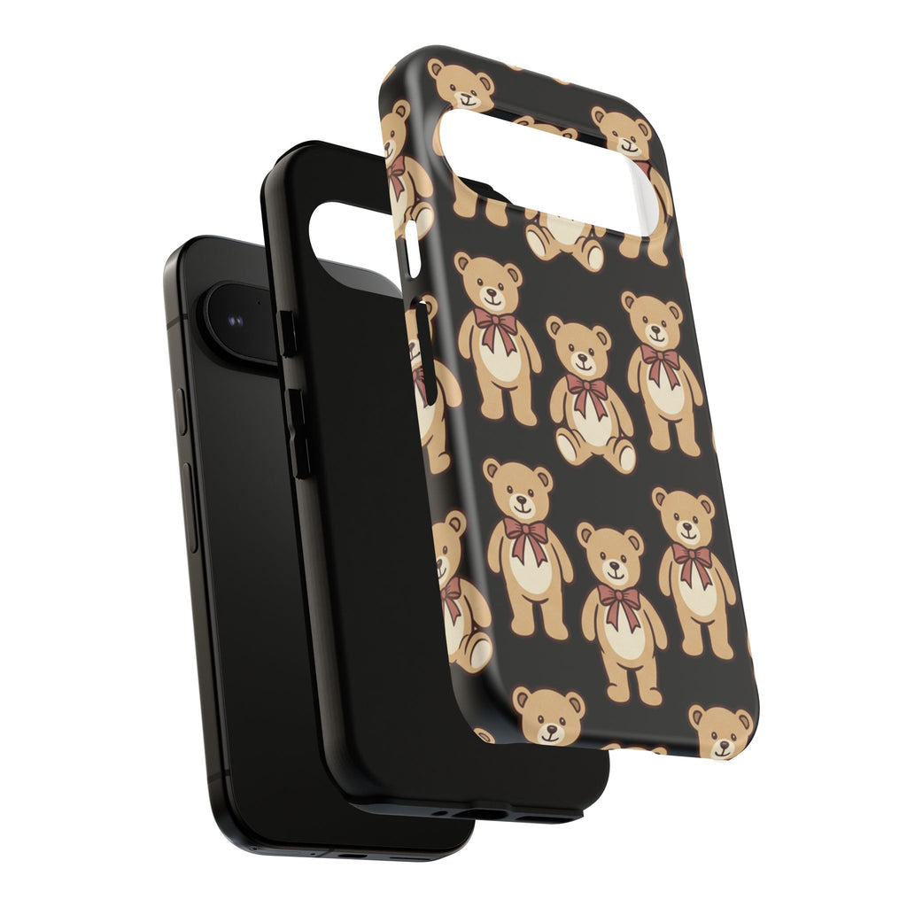 Teddy Bear Pattern Phone Case — Cute Vintage Ribbon Bears on Black