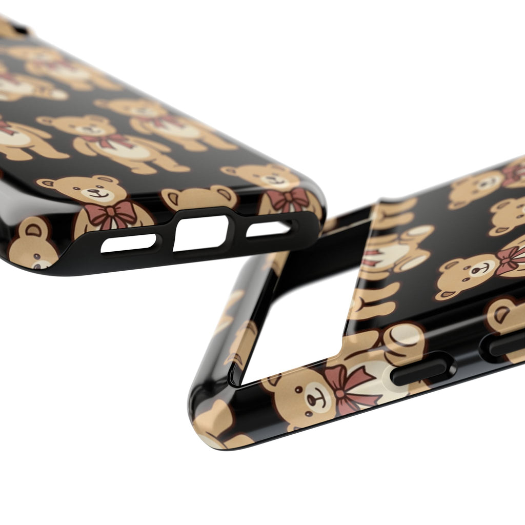 Teddy Bear Pattern Phone Case — Cute Vintage Ribbon Bears on Black