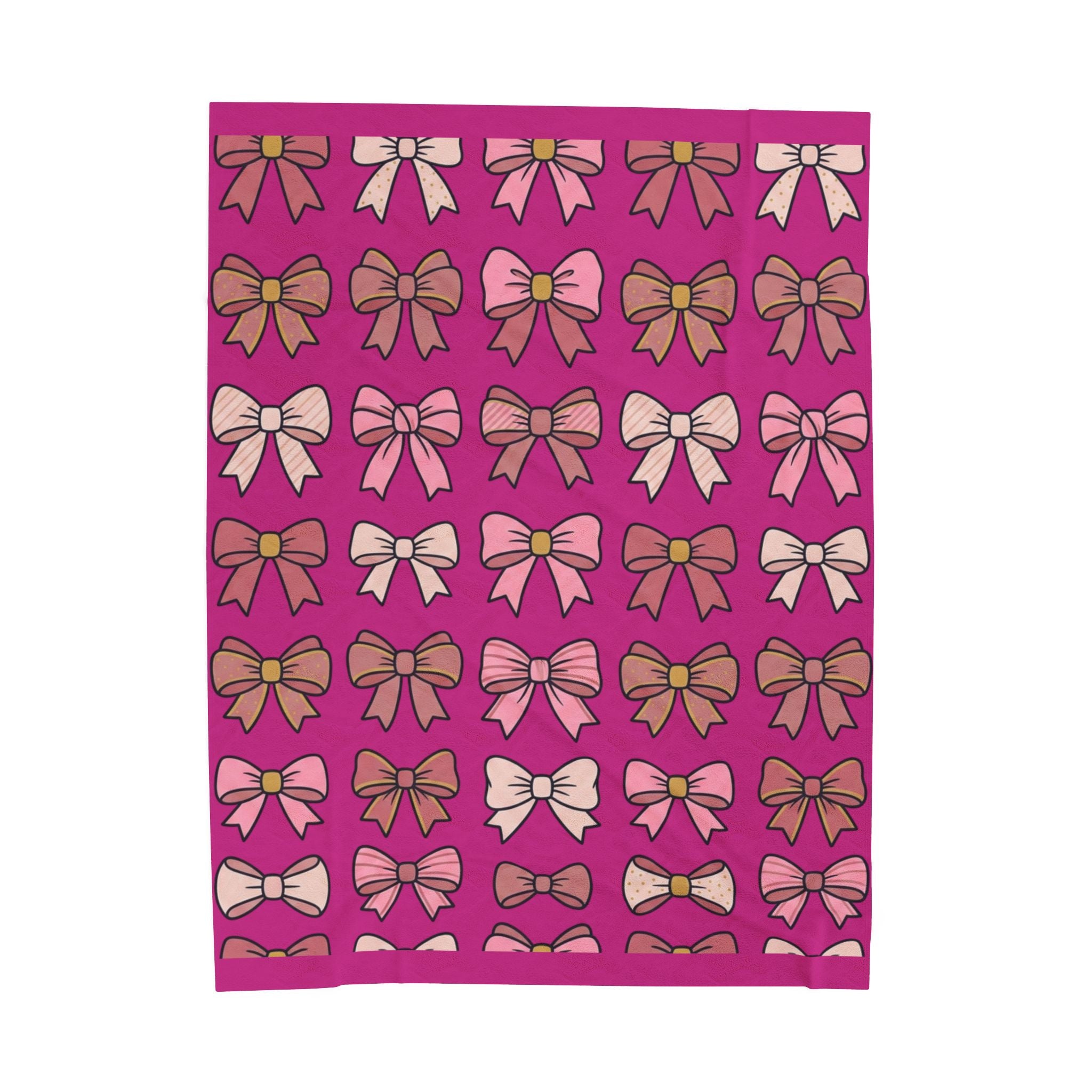 Velveteen Plush Blanket - Pink Bow Pattern Cozy Throw for Girls, Cute Gift for Birthdays & Holidays