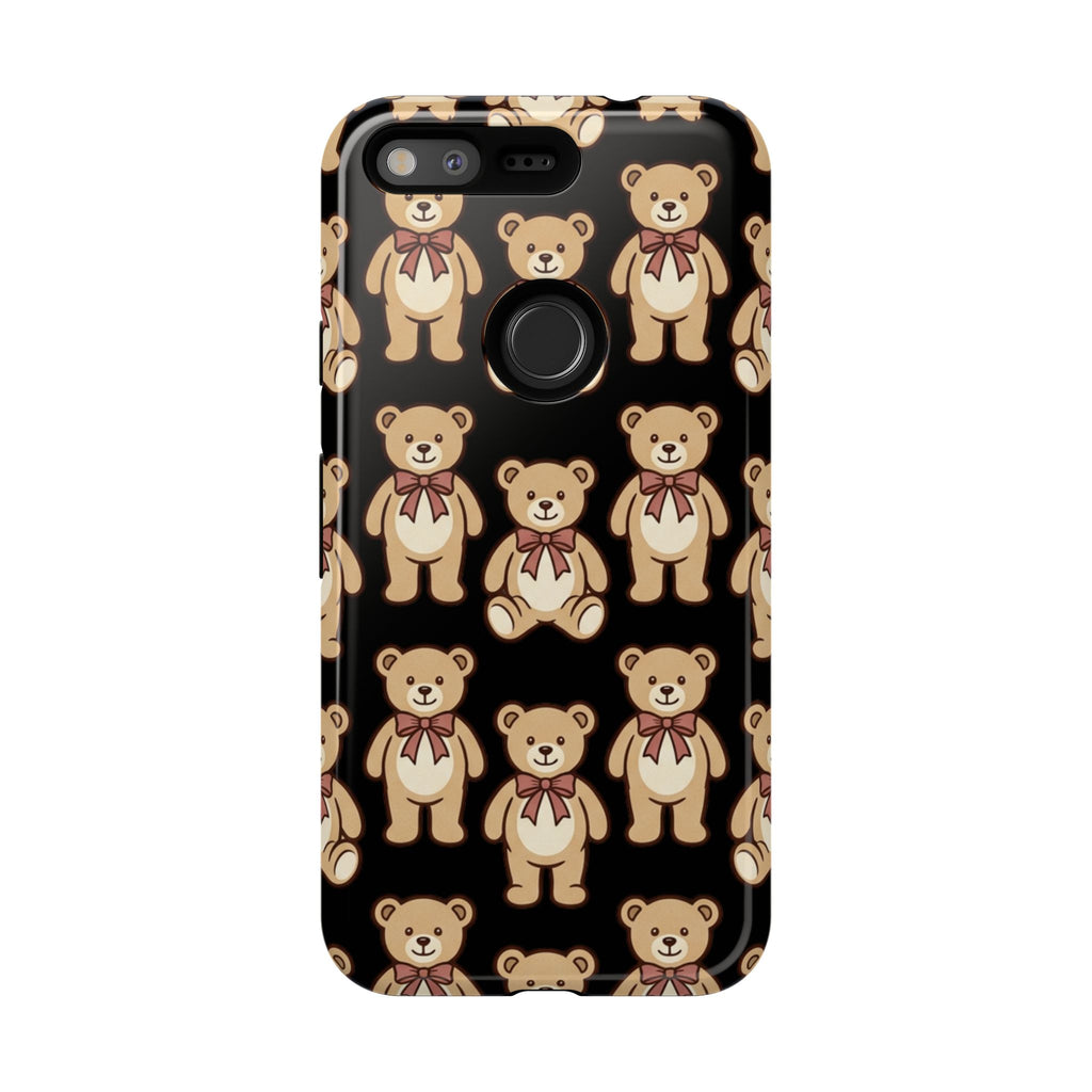 Teddy Bear Pattern Phone Case — Cute Vintage Ribbon Bears on Black