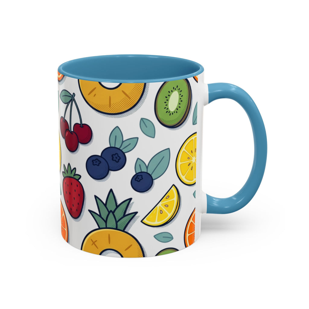 Fruit Pattern Accent Coffee Mug — Colorful Tropical Fruit Ceramic Mug (11/15oz)