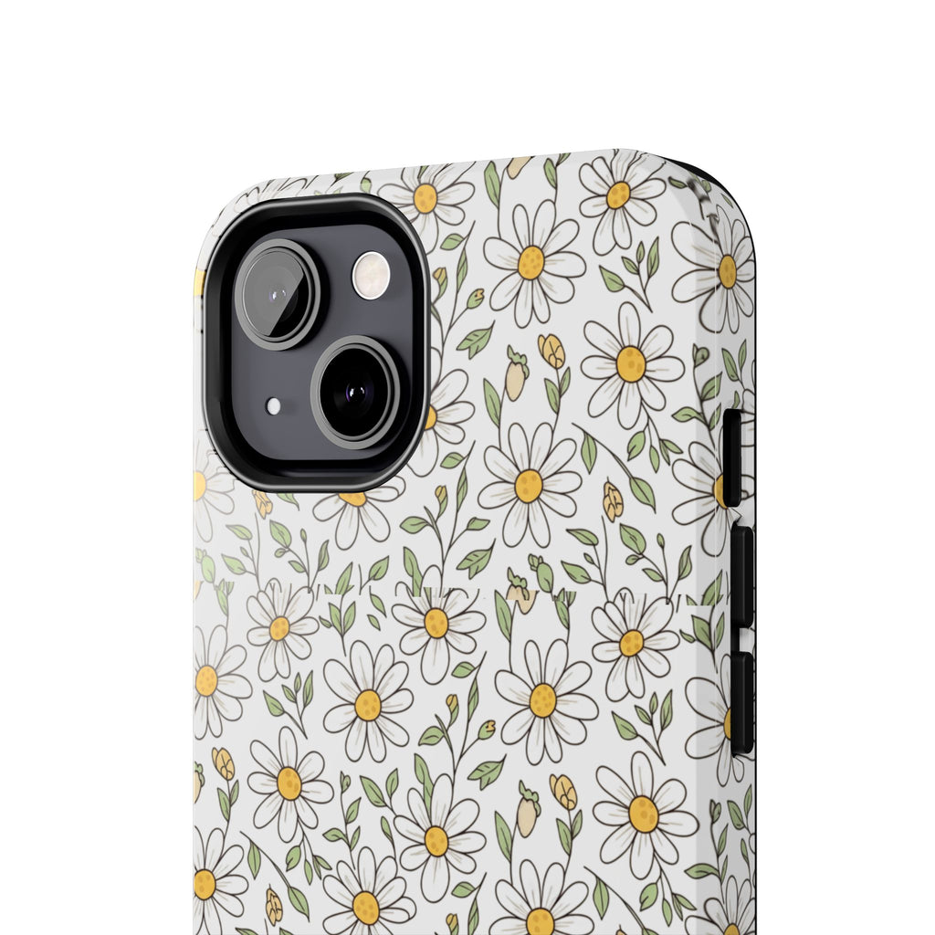 Daisy Floral Tough Phone Case — Protective White Spring Pattern