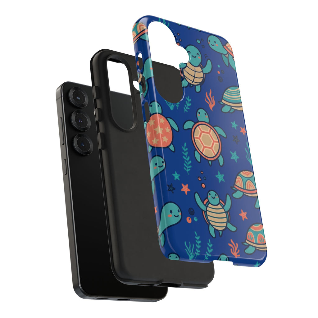 Cute Sea Turtle Phone Case — Protective Tough Case with Blue Ocean Pattern
