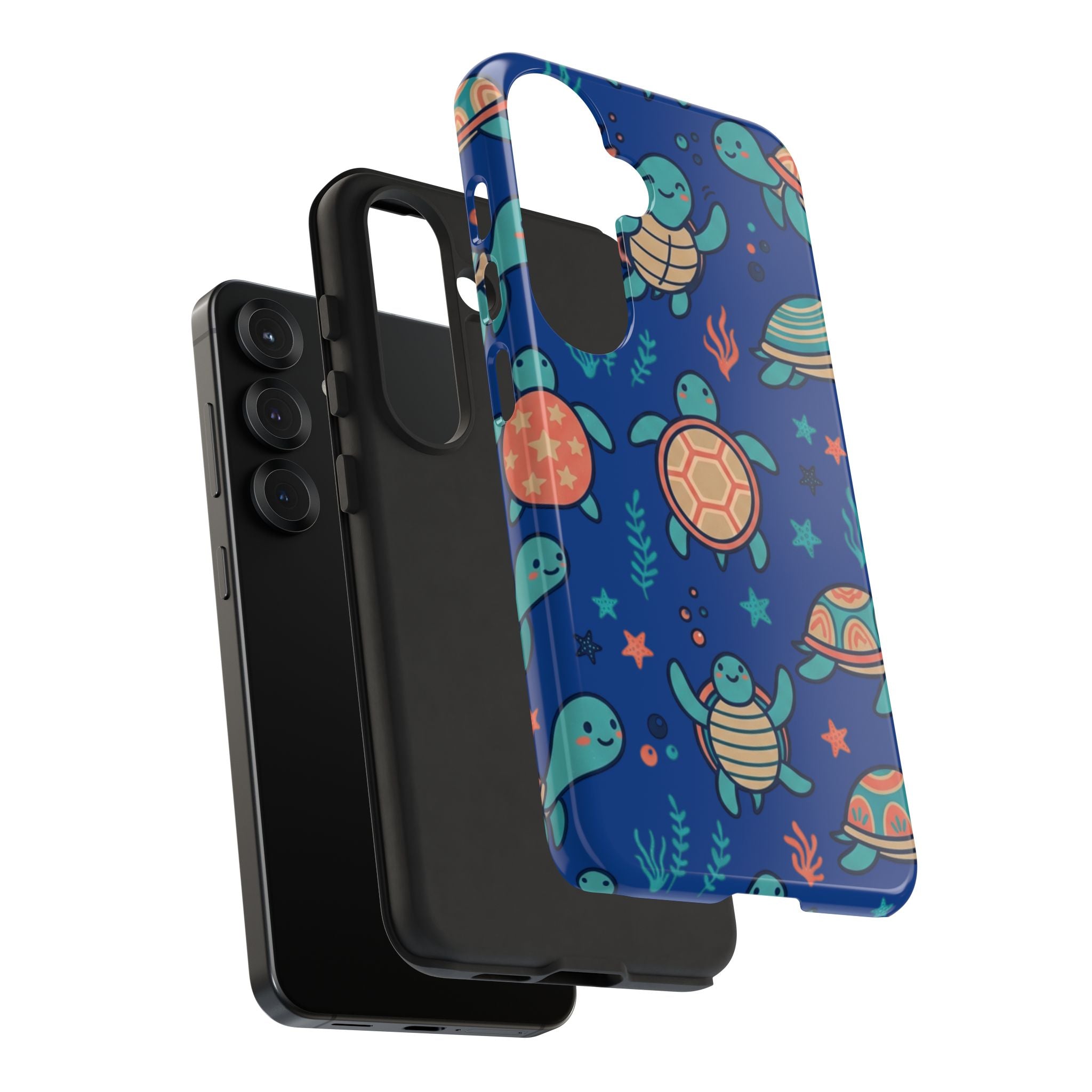 Cute Sea Turtle Phone Case — Protective Tough Case with Blue Ocean Pattern