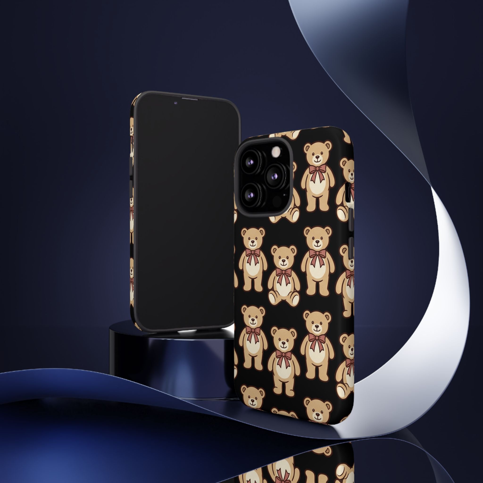 Teddy Bear Pattern Phone Case — Cute Vintage Ribbon Bears on Black