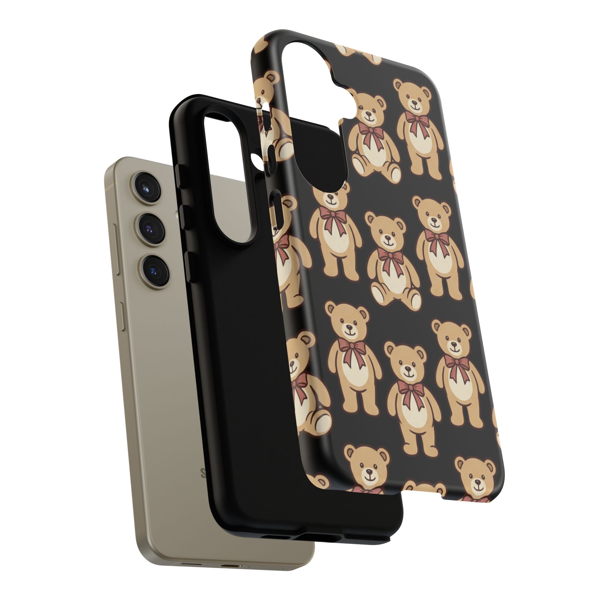 Teddy Bear Pattern Phone Case — Cute Vintage Ribbon Bears on Black