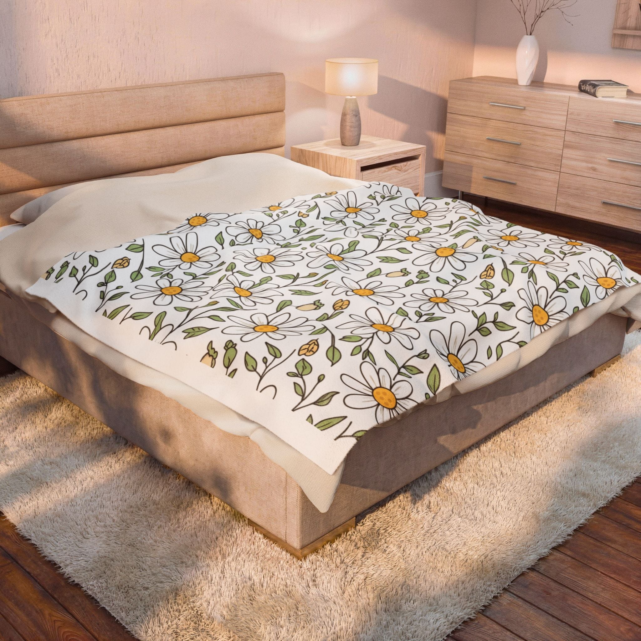 Daisy Floral Velveteen Plush Blanket