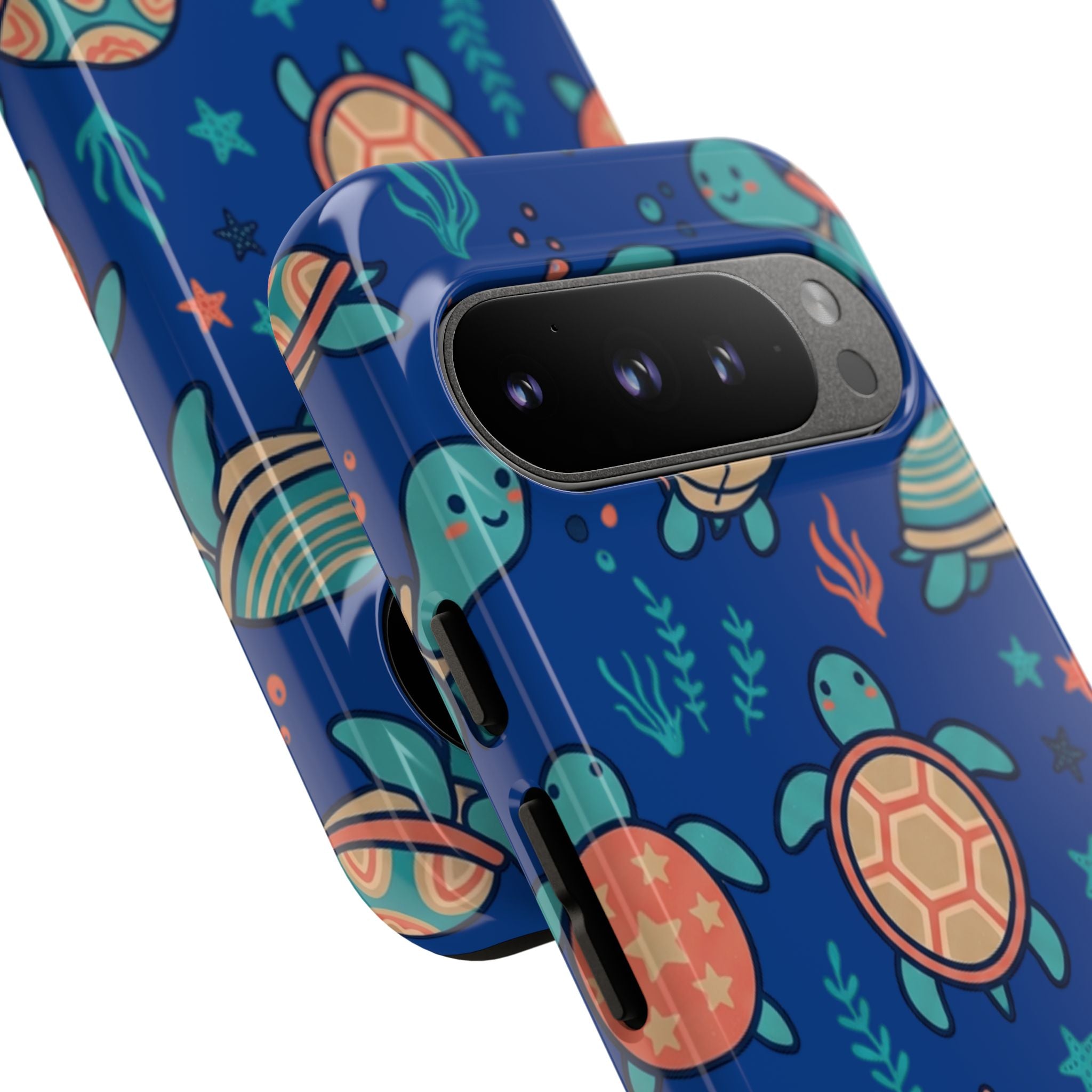 Cute Sea Turtle Phone Case — Protective Tough Case with Blue Ocean Pattern