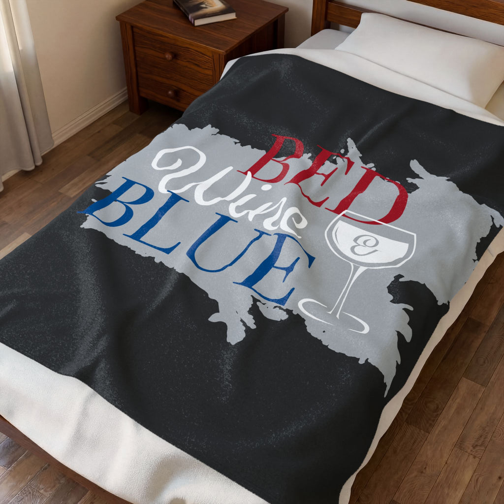 Velveteen Plush Blanket — "Bed Wine & Blue" Graphic Throw Blanket